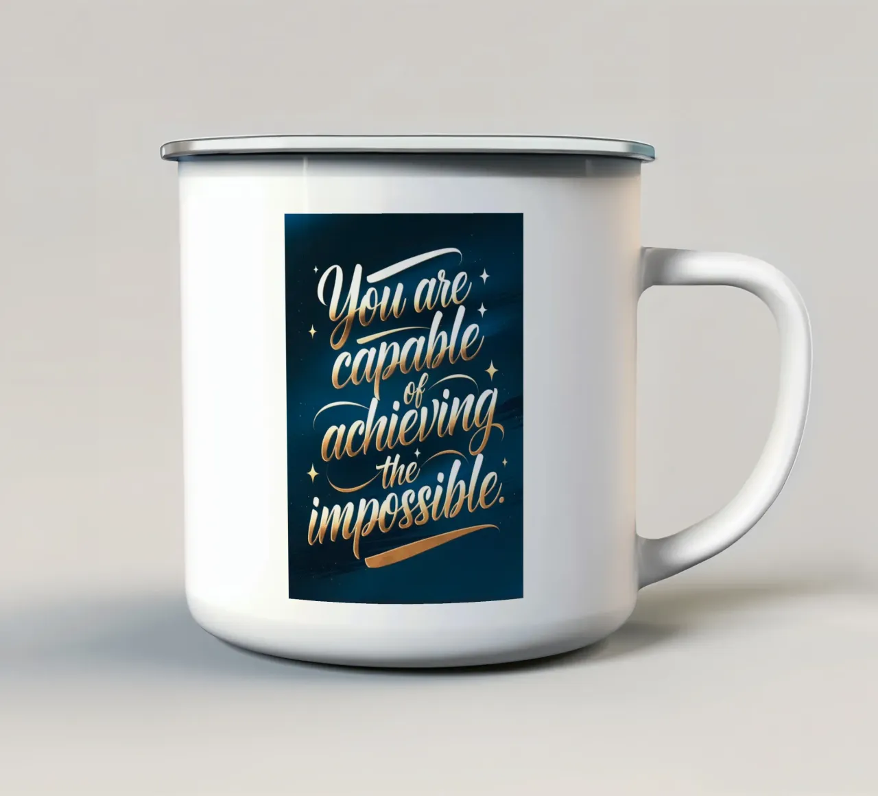Sie sind in der Lage, das Unmögliche zu erreichen Emaille Tasse von logic
