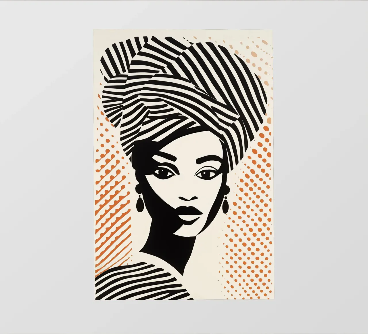 Donna con turbante a righe e motivo a pois | Paravento a mezzatinta telo in pvc da Autofocus