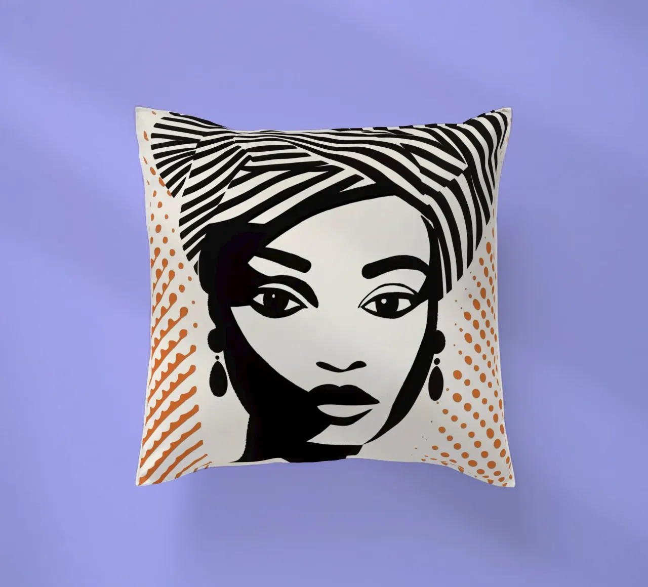 Donna con turbante a righe e motivo a pois | Paravento a mezzatinta cuscino da Autofocus