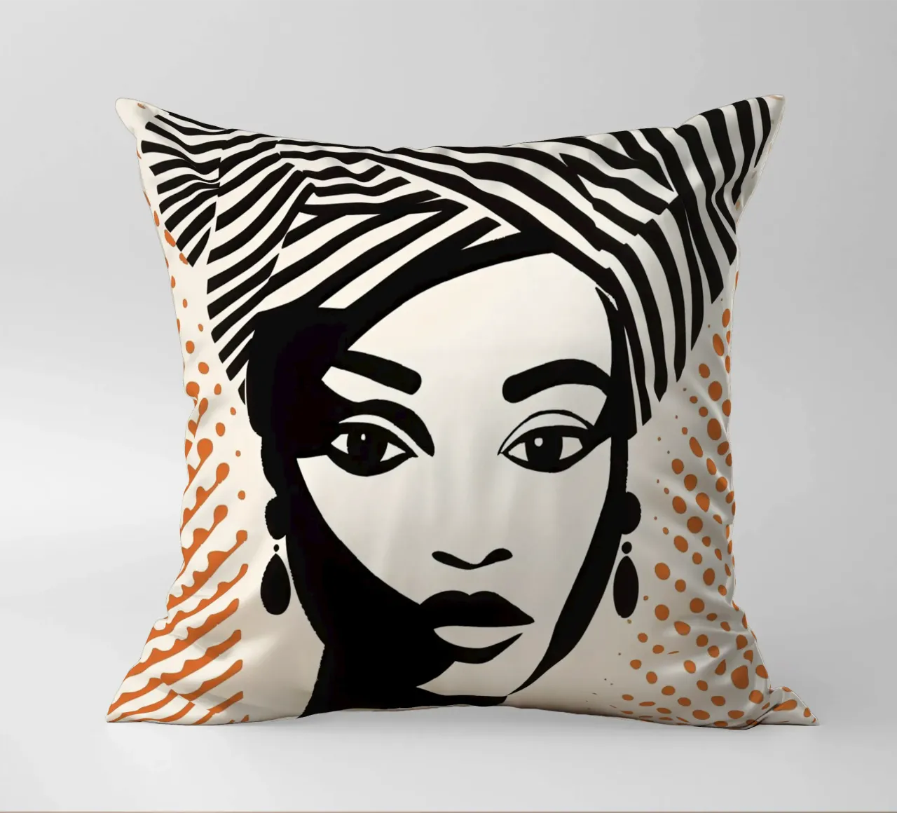 Donna con turbante a righe e motivo a pois | Paravento a mezzatinta cuscino da Autofocus