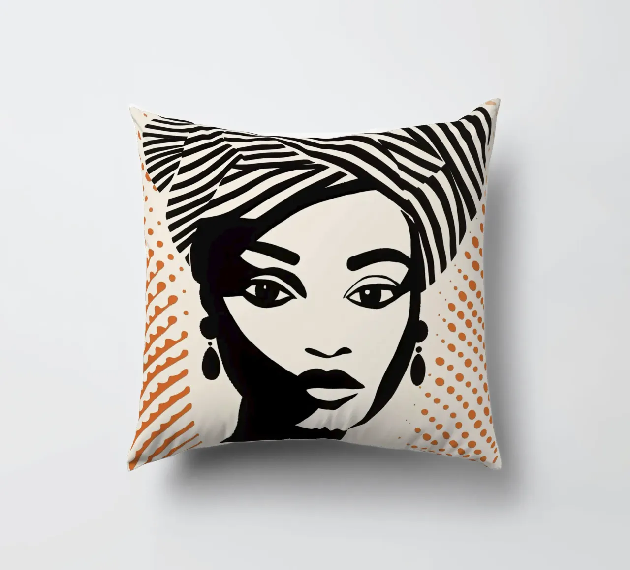 Donna con turbante a righe e motivo a pois | Paravento a mezzatinta cuscino da Autofocus