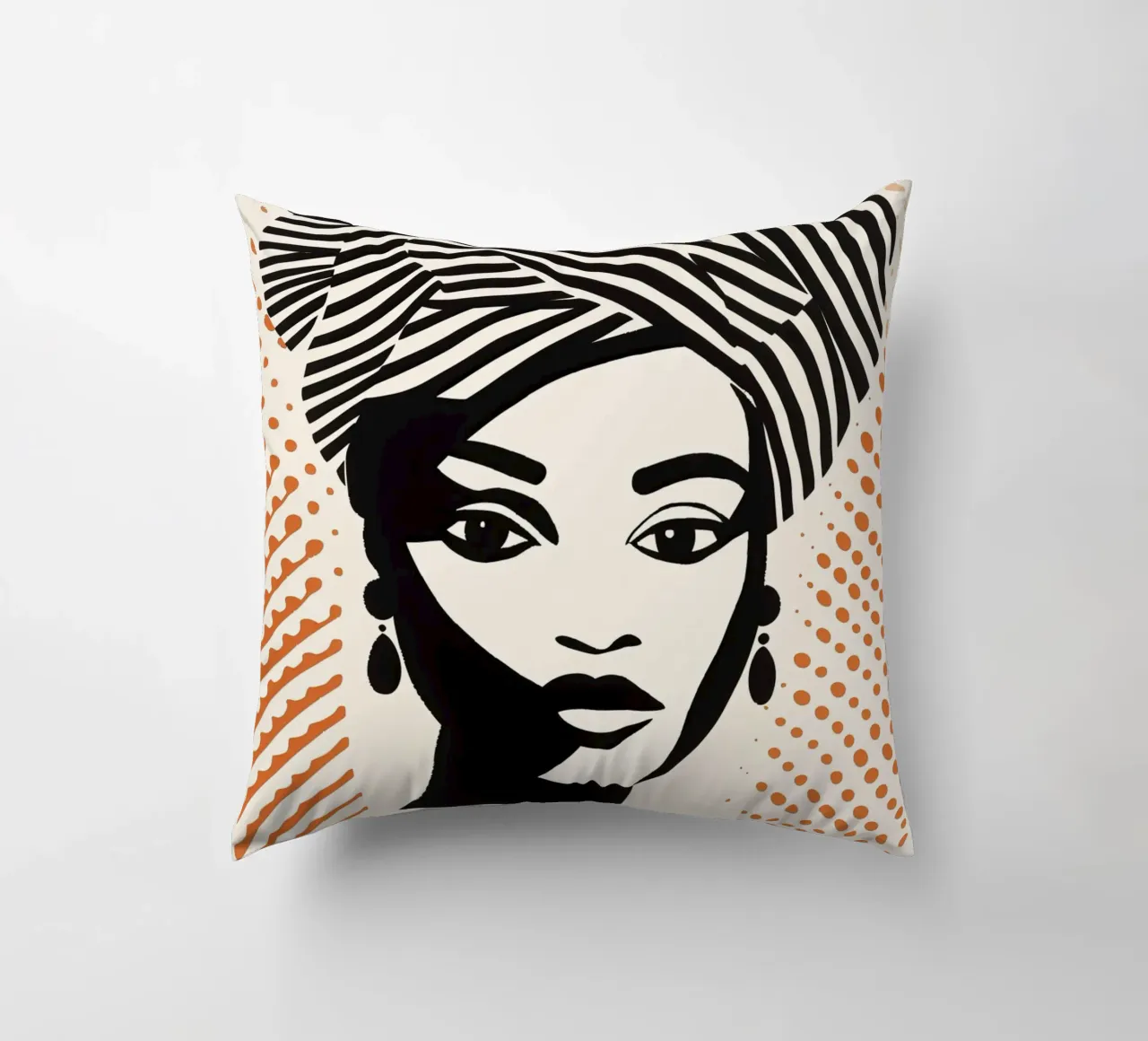 Donna con turbante a righe e motivo a pois | Paravento a mezzatinta cuscino da Autofocus