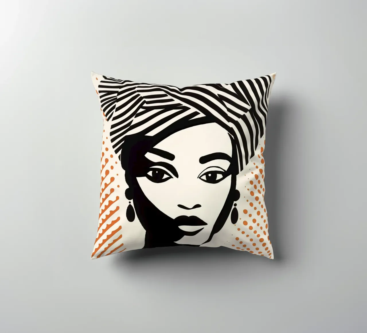 Donna con turbante a righe e motivo a pois | Paravento a mezzatinta cuscino da Autofocus