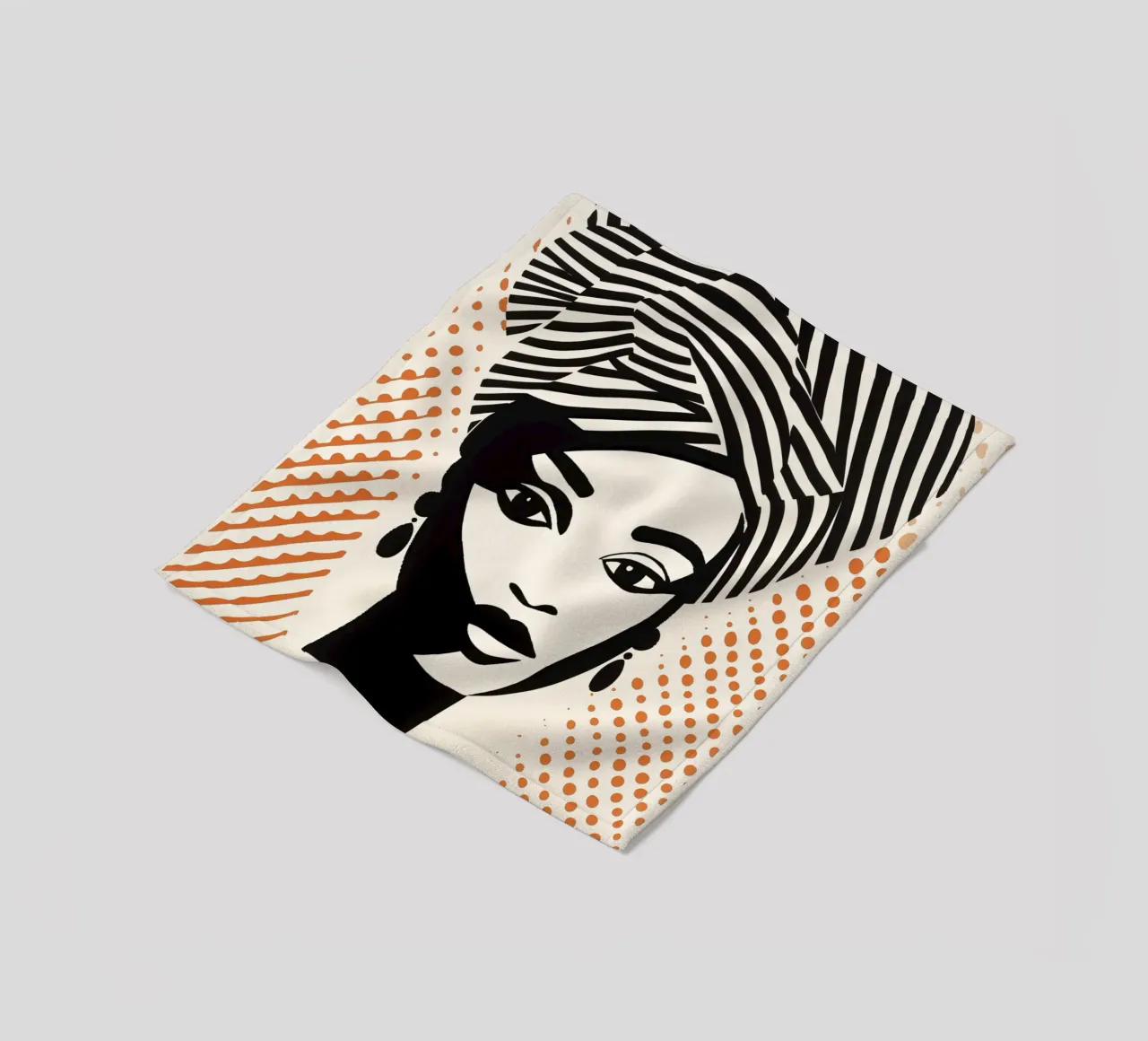 Donna con turbante a righe e motivo a pois | Paravento a mezzatinta coperta in pile da Autofocus