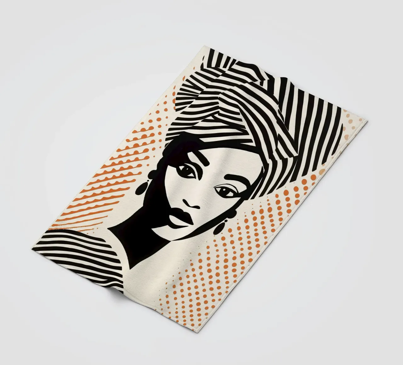 Donna con turbante a righe e motivo a pois | Paravento a mezzatinta coperta in pile da Autofocus