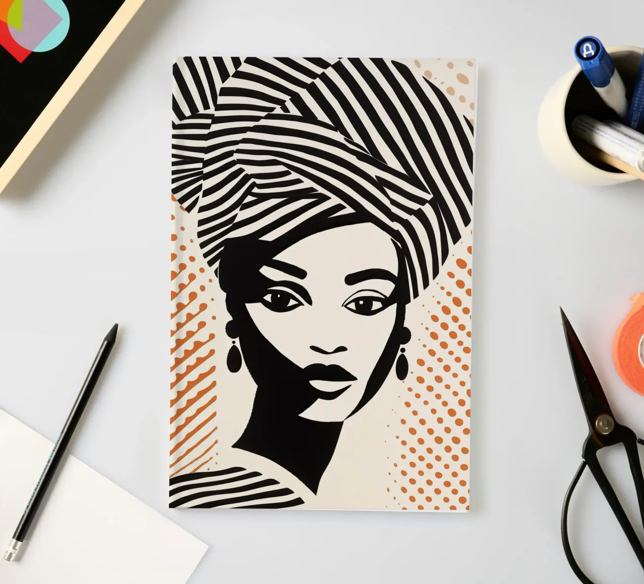 Woman with striped turban and dot pattern | Halftone screen notebook by Autofocus