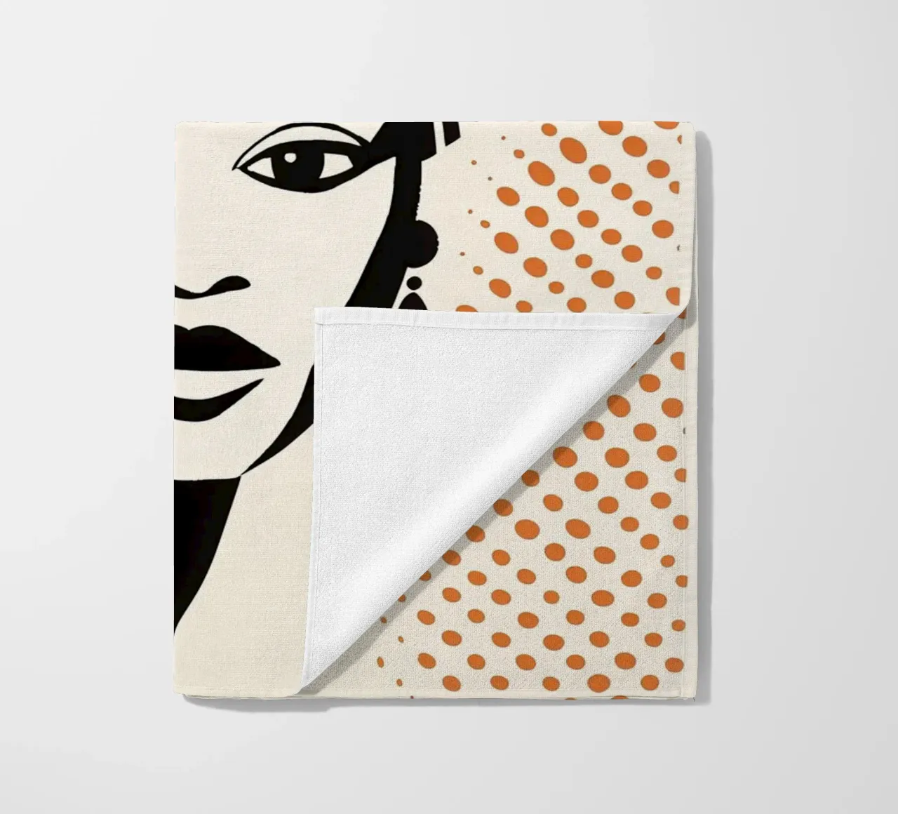 Donna con turbante a righe e motivo a pois | Paravento a mezzatinta telo mare da Autofocus