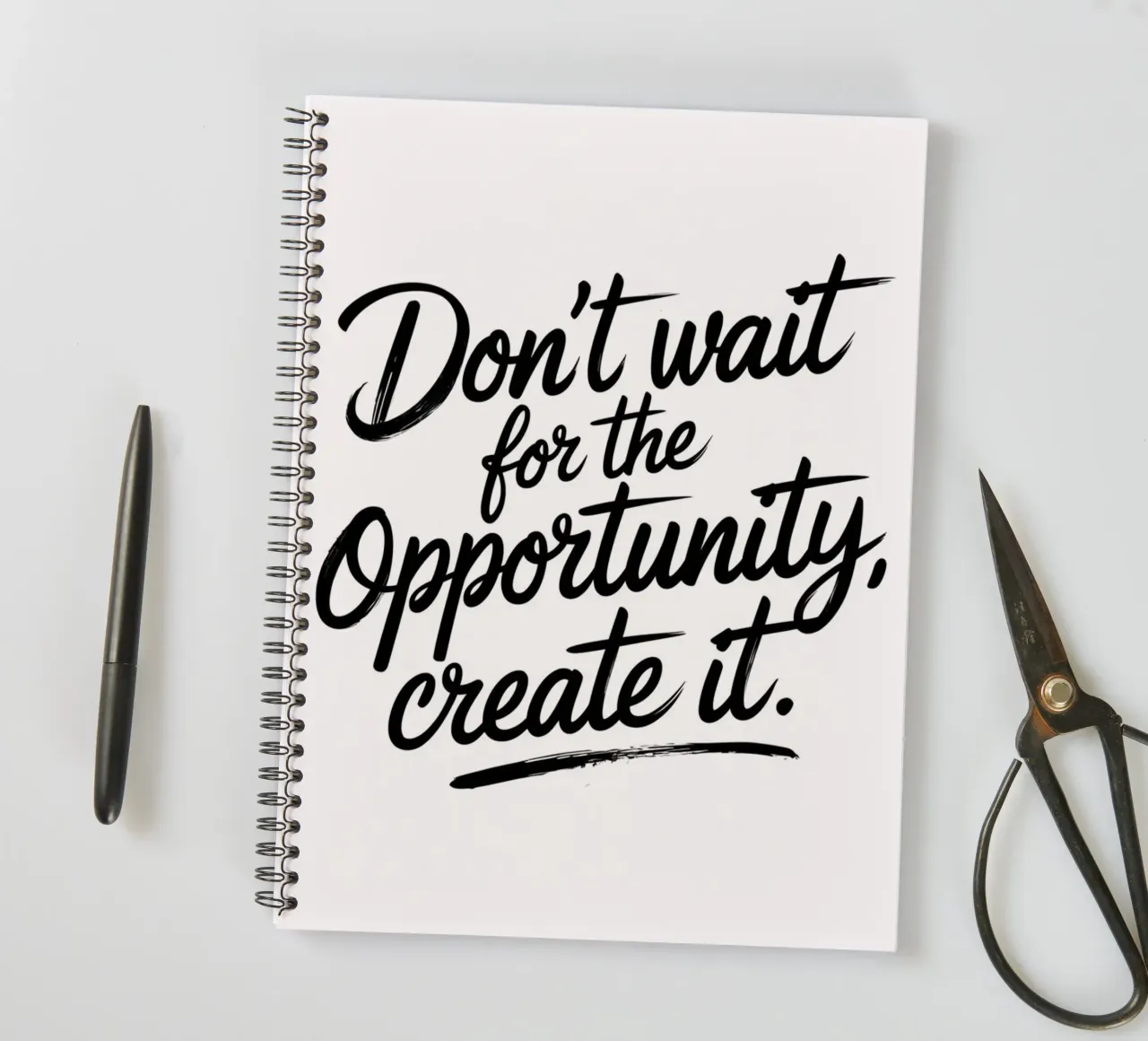 Don't wait for the opportunity, create it. spiral notebook by logic
