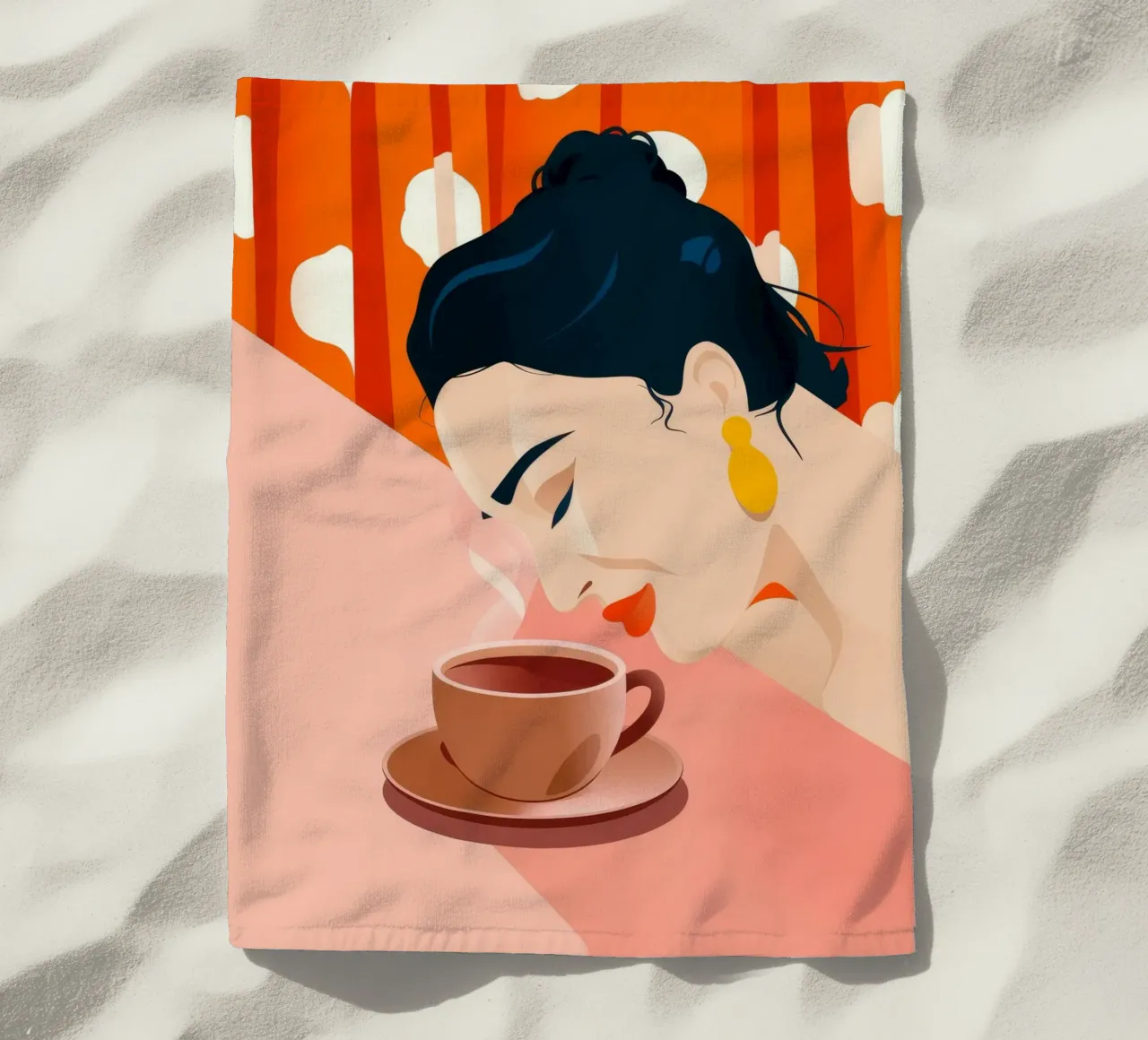 Momento caffè caldo telo mare da Artie Shifa