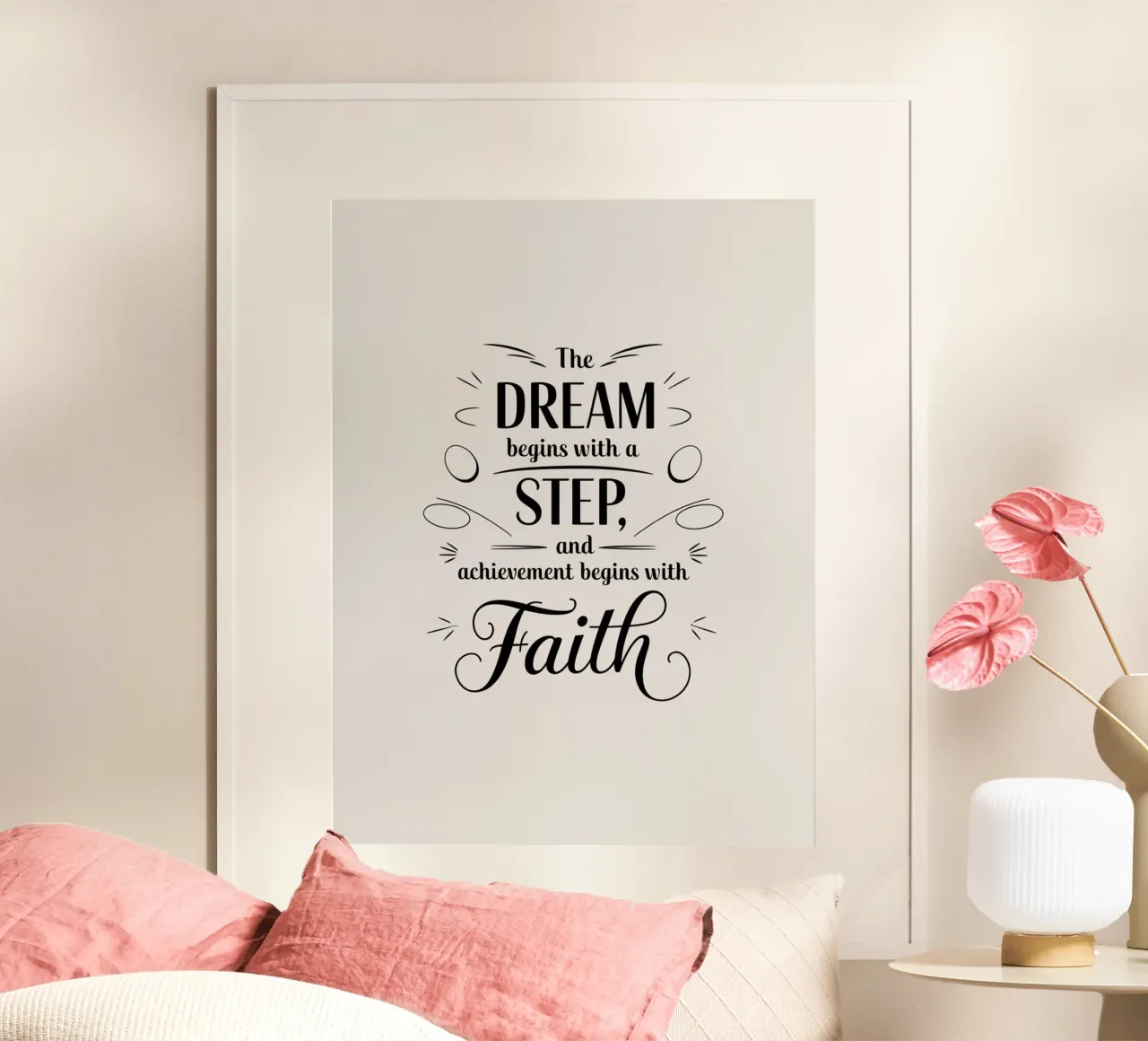 Le rêve commence par un pas, et l'accomplissement commence par un échec. poster avec cadre en bois de logic
