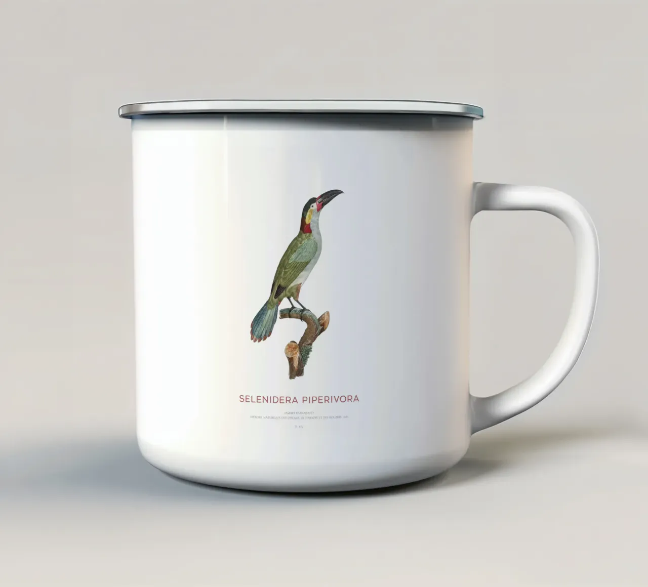 Guianatukanet oder Selenidera piperivora Emaille Tasse von Vintagrafica