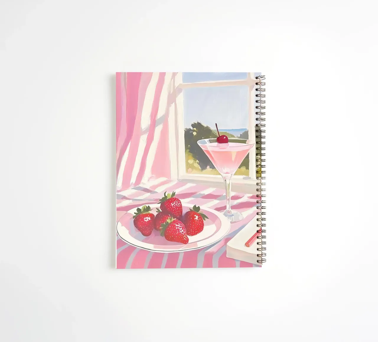 Strawberry Cherry Drink Pink Martini Cocktail Preppy Y2K spiral notebook by Gentle Echoes Art