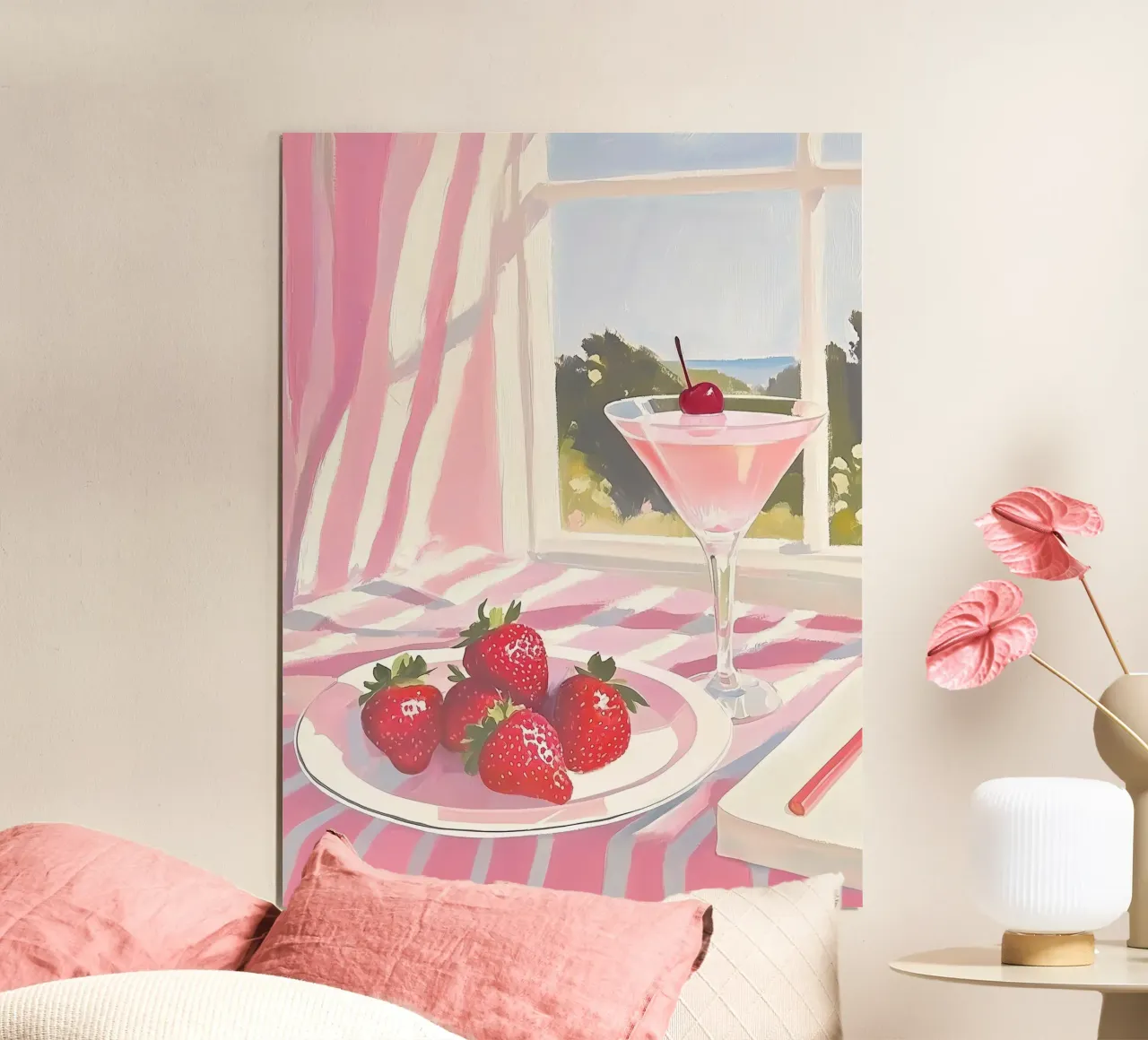 Bevanda alla fragola e ciliegia Cocktail Martini rosa Preppy Y2K poster con telaio in plastica da Gentle Echoes Art