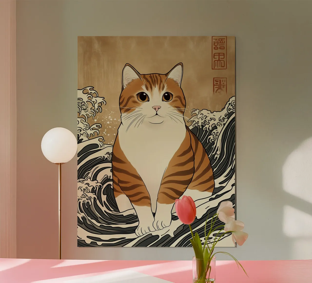 Il grande gatto di Kanagawa | Stile Ukiyo-e giapponese poster con telaio in plastica da Autofocus