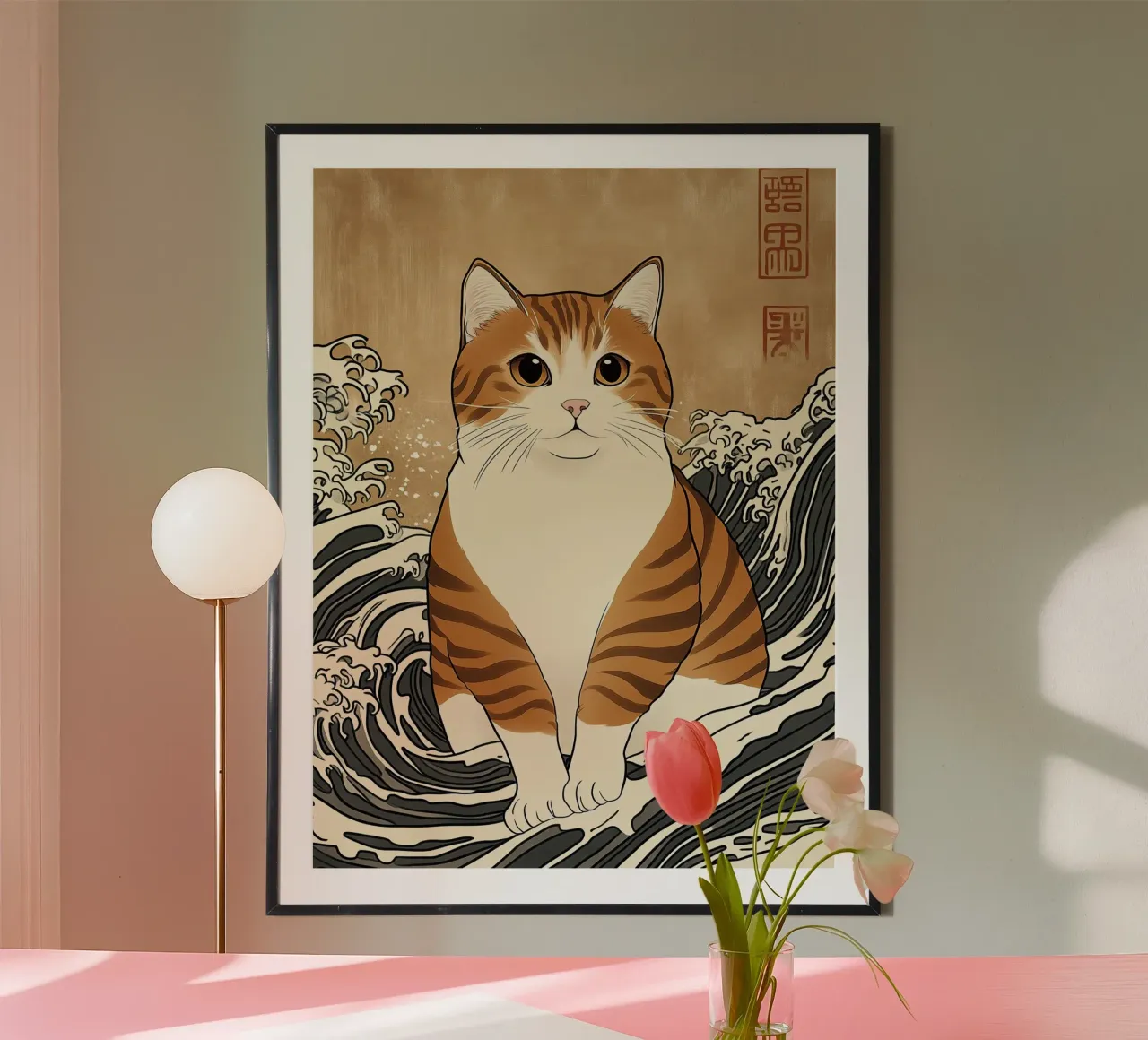 Il grande gatto di Kanagawa | Stile Ukiyo-e giapponese poster con telaio in plastica da Autofocus