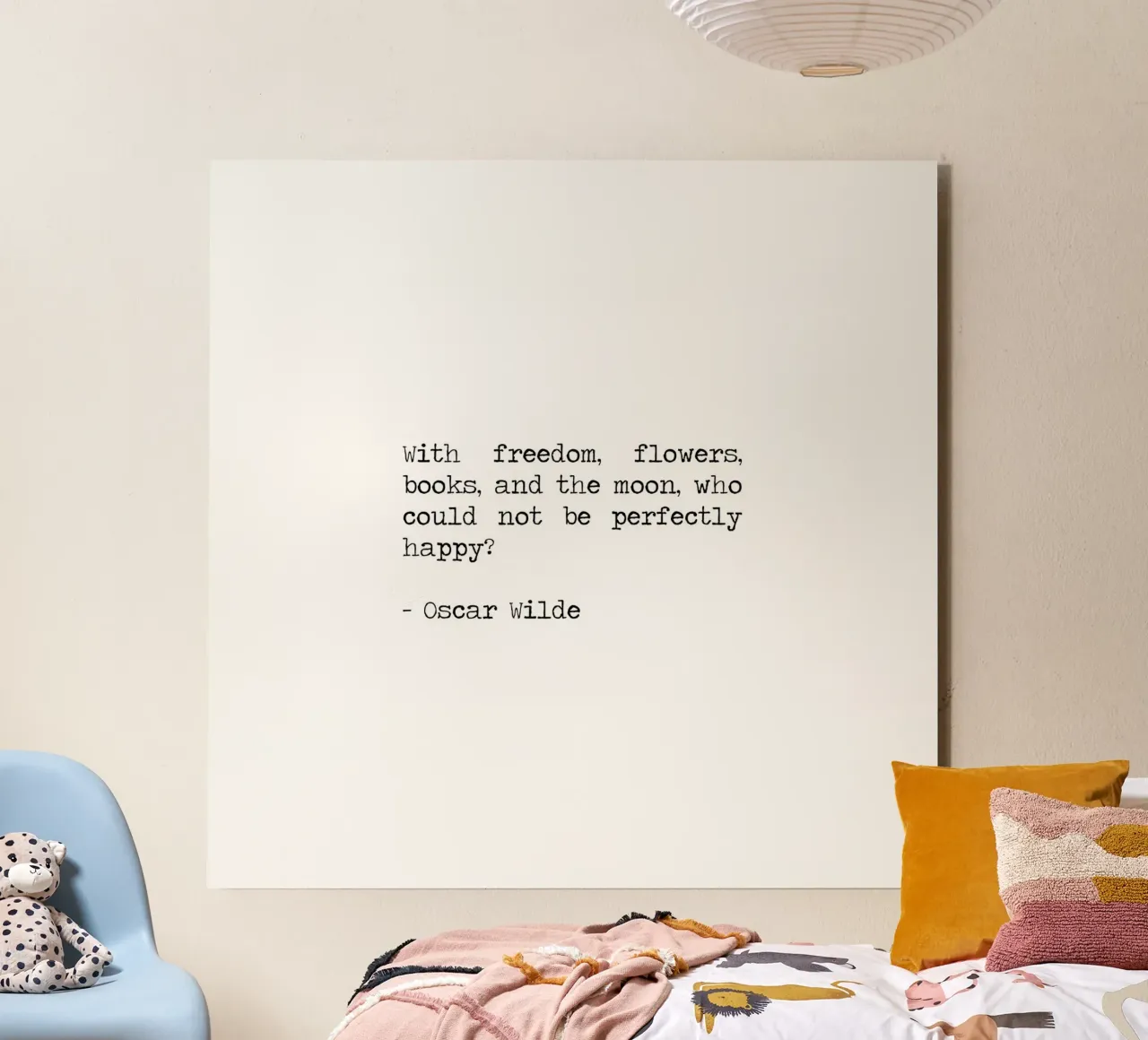 Con i fiori della libertà i libri e la luna - Oscar Wilde Quote alluminio dibond da Summer Soul Co. - Quotes