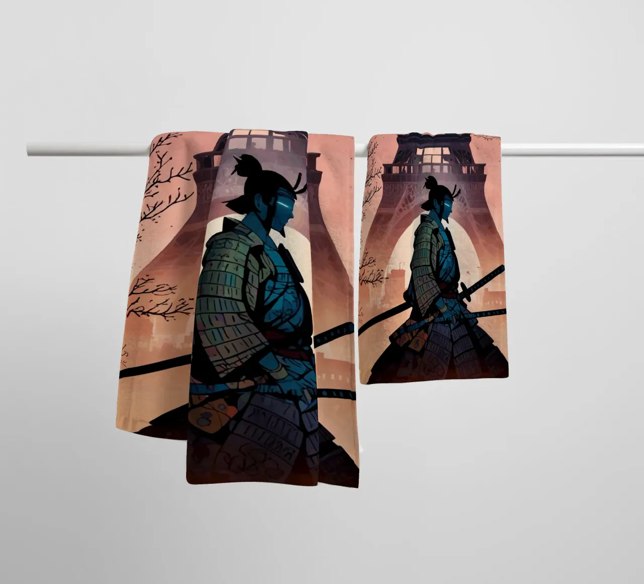 Samurai der Eiffeldämmerung Handtuch von artdesign1985