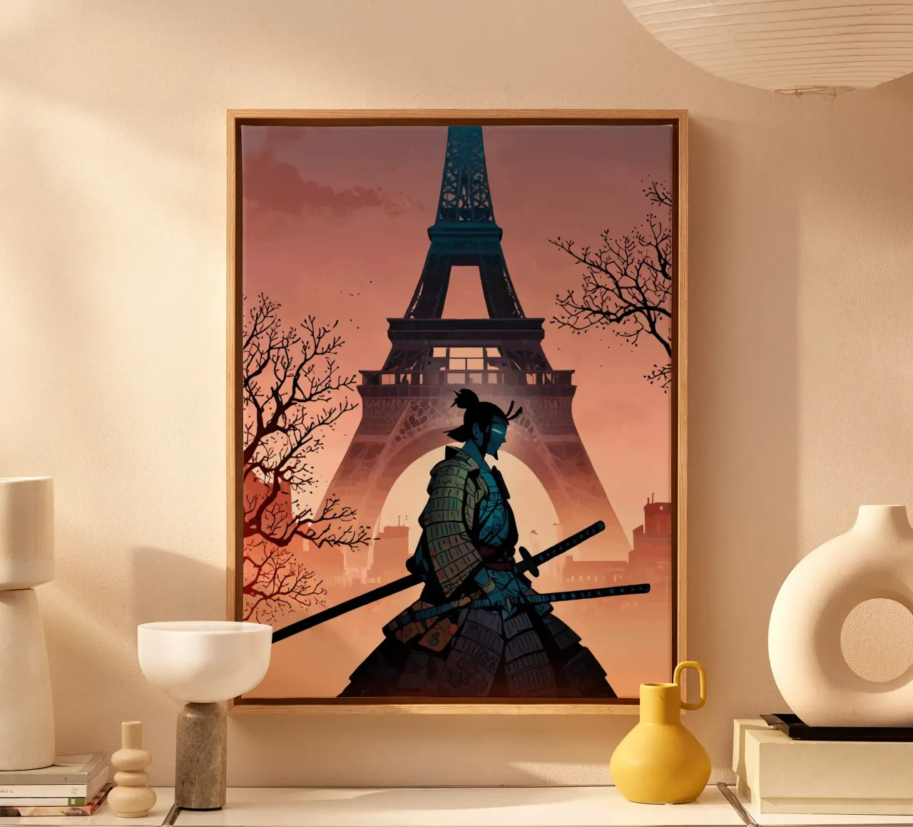 Samurai of the Eiffel Dawn canvas by artdesign1985