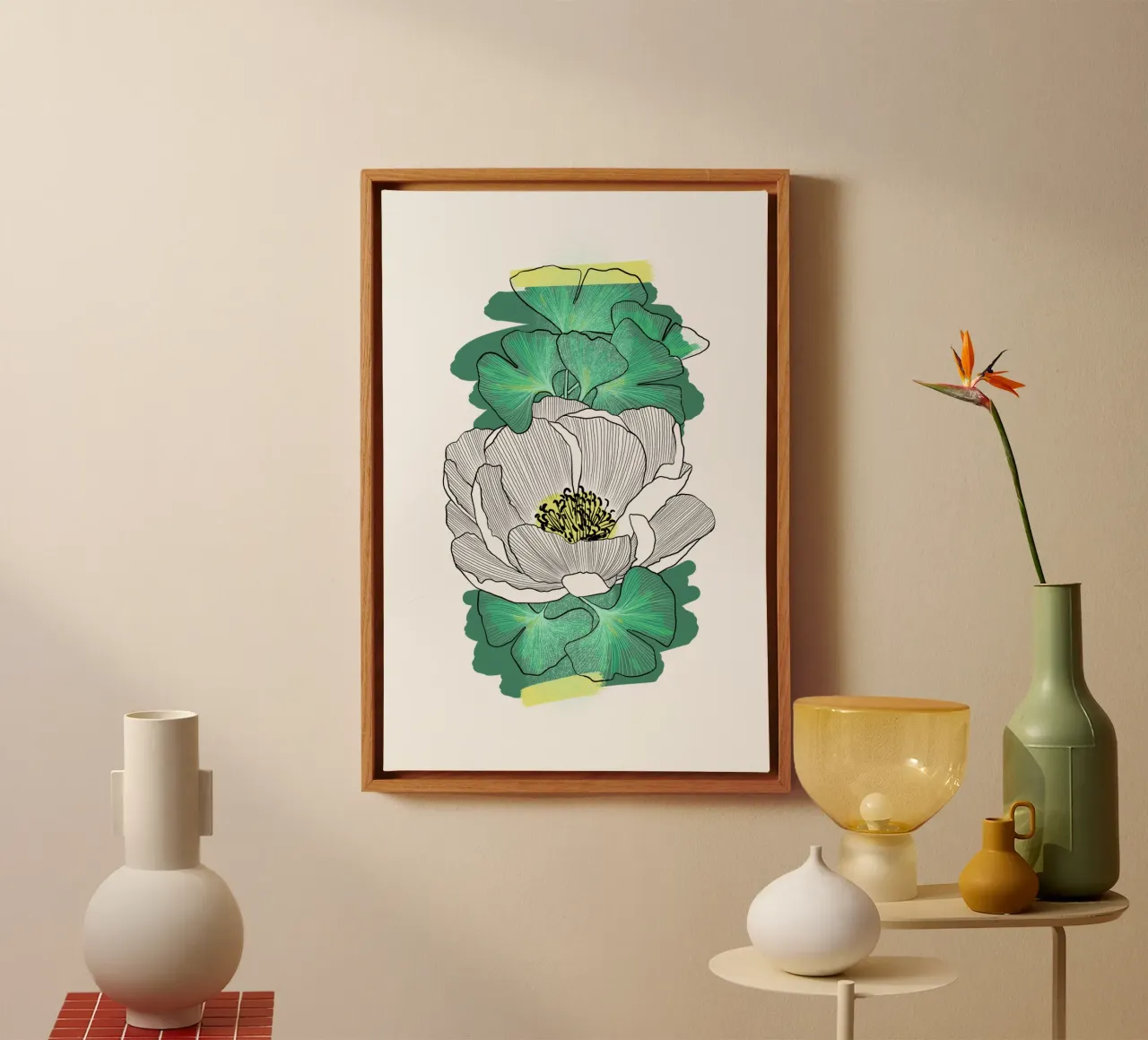 Pivoine canvas met Baklijst van Klo~