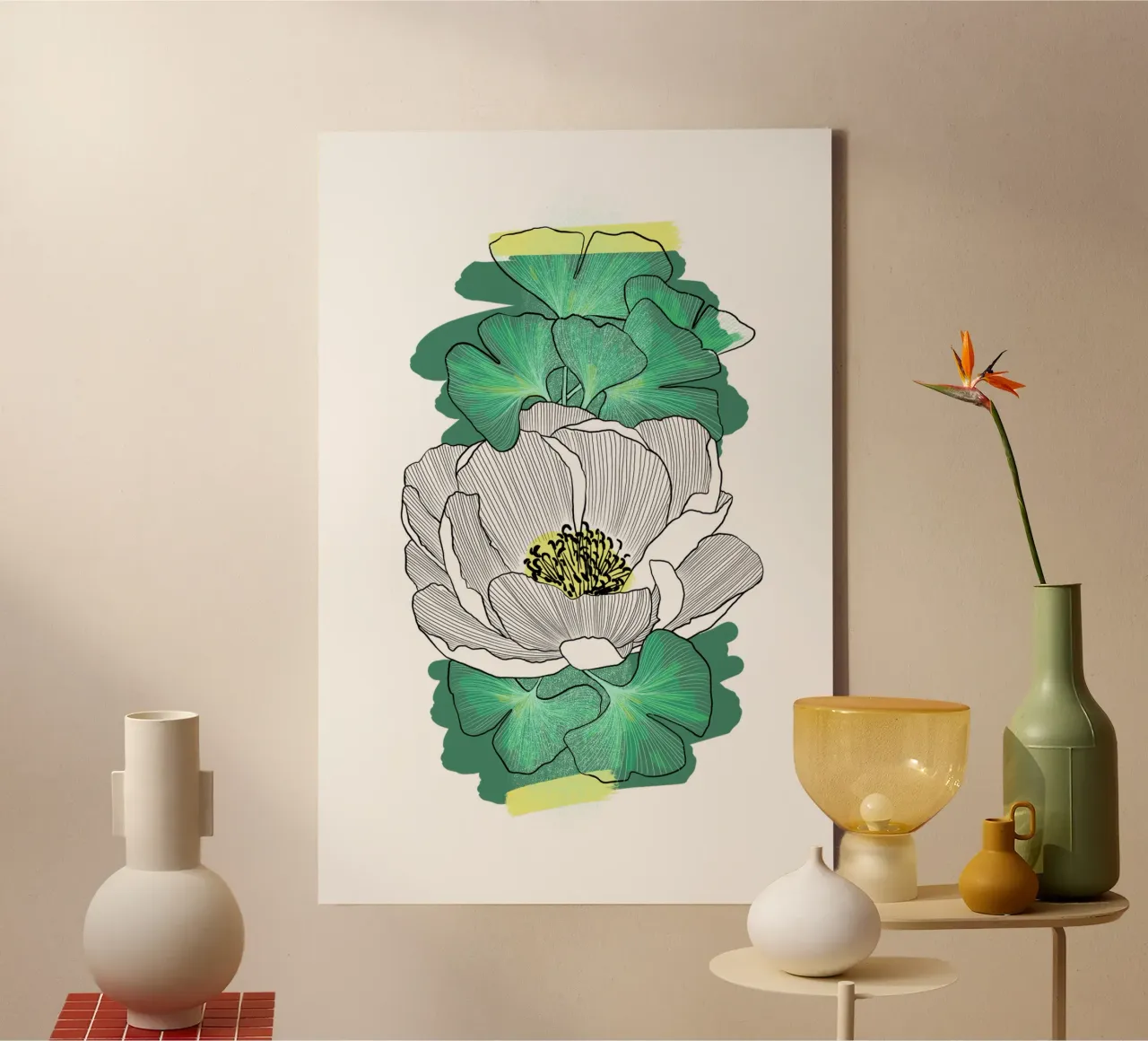Pivoine canvas met Baklijst van Klo~