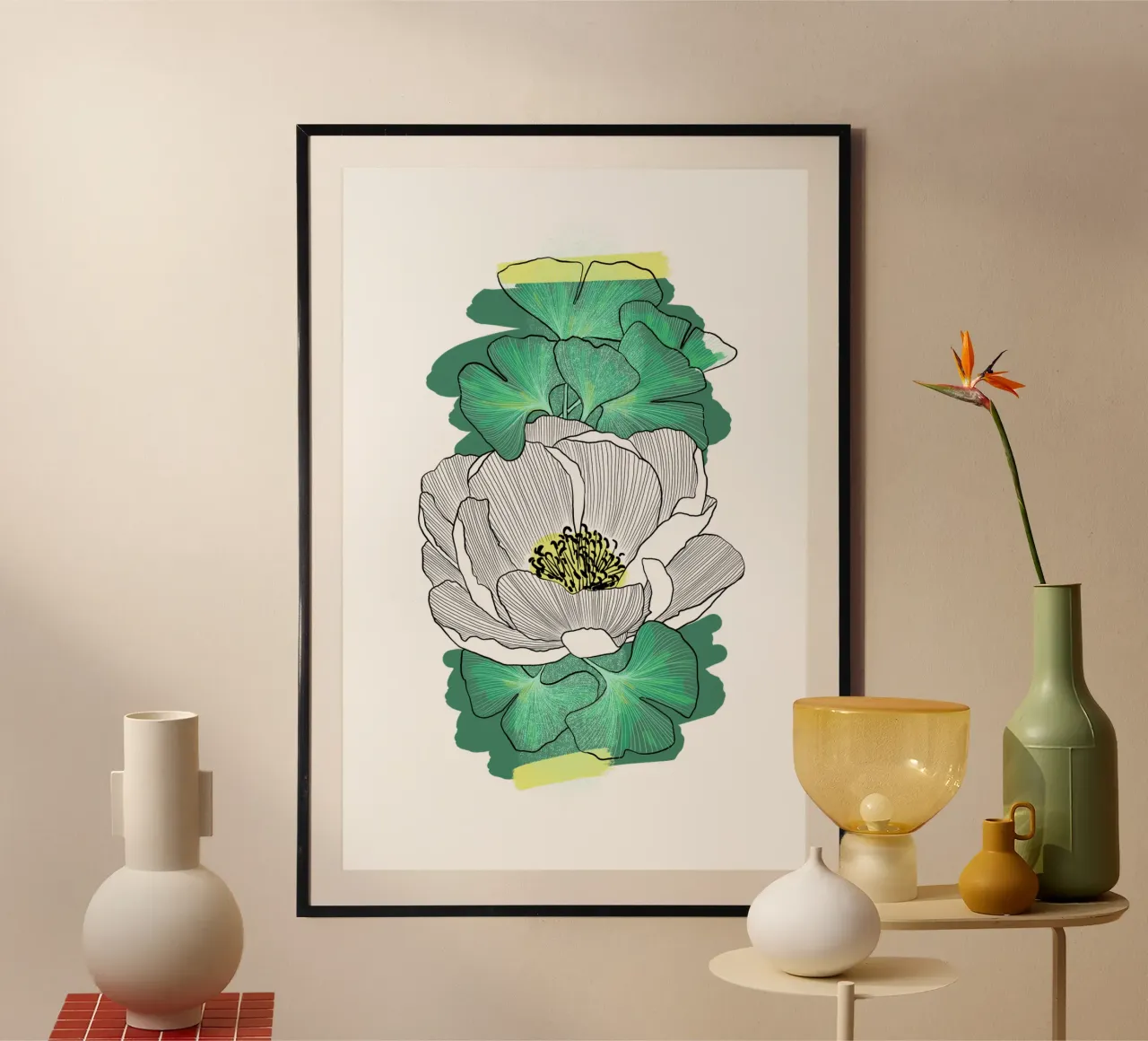 Pivoine poster con telaio in legno da Klo~