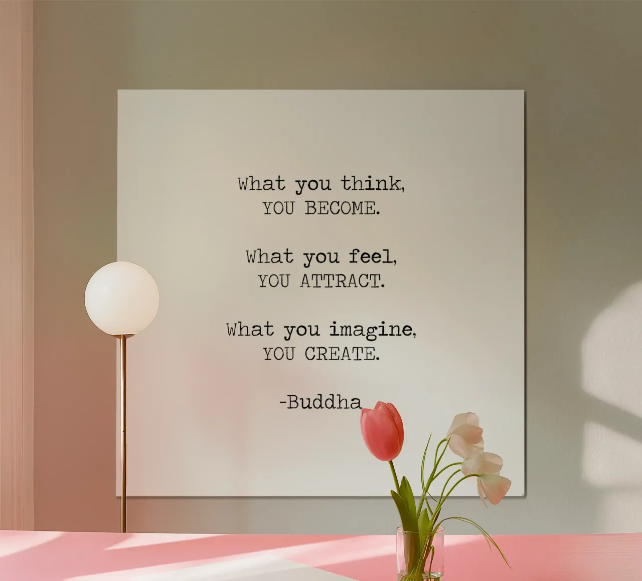 "Ciò che pensi diventi" - Citazione buddista di Buddha poster con telaio in plastica da Summer Soul Co. - Quotes
