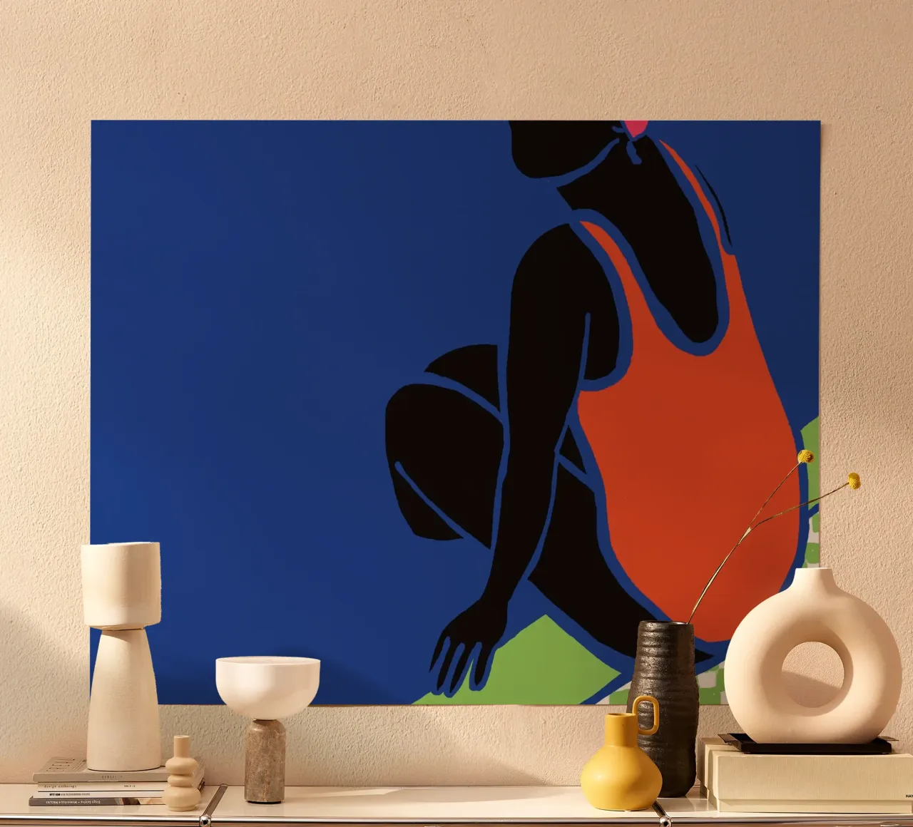 Woman in Red Swinsuit at the Swimming Pool poster with aluminum frame by tainah negreiros