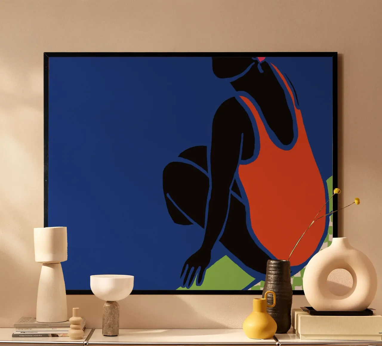 Woman in Red Swinsuit at the Swimming Pool poster with aluminum frame by tainah negreiros