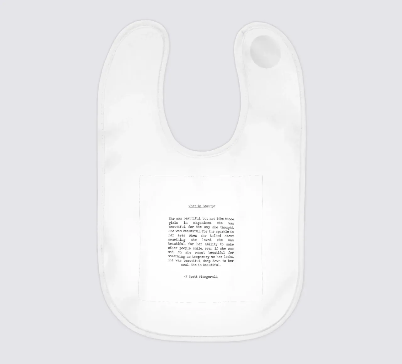 She was Beautiful - F Scott Fitzgerald Beauty Quote baby bib by Summer Soul Co. - Quotes