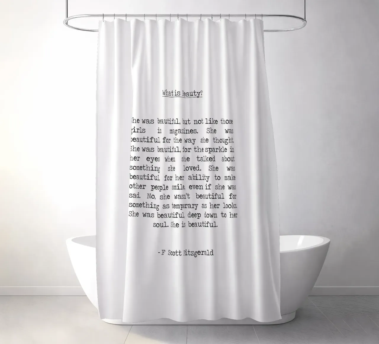 She was Beautiful - F Scott Fitzgerald Beauty Quote shower curtain by Summer Soul Co. - Quotes