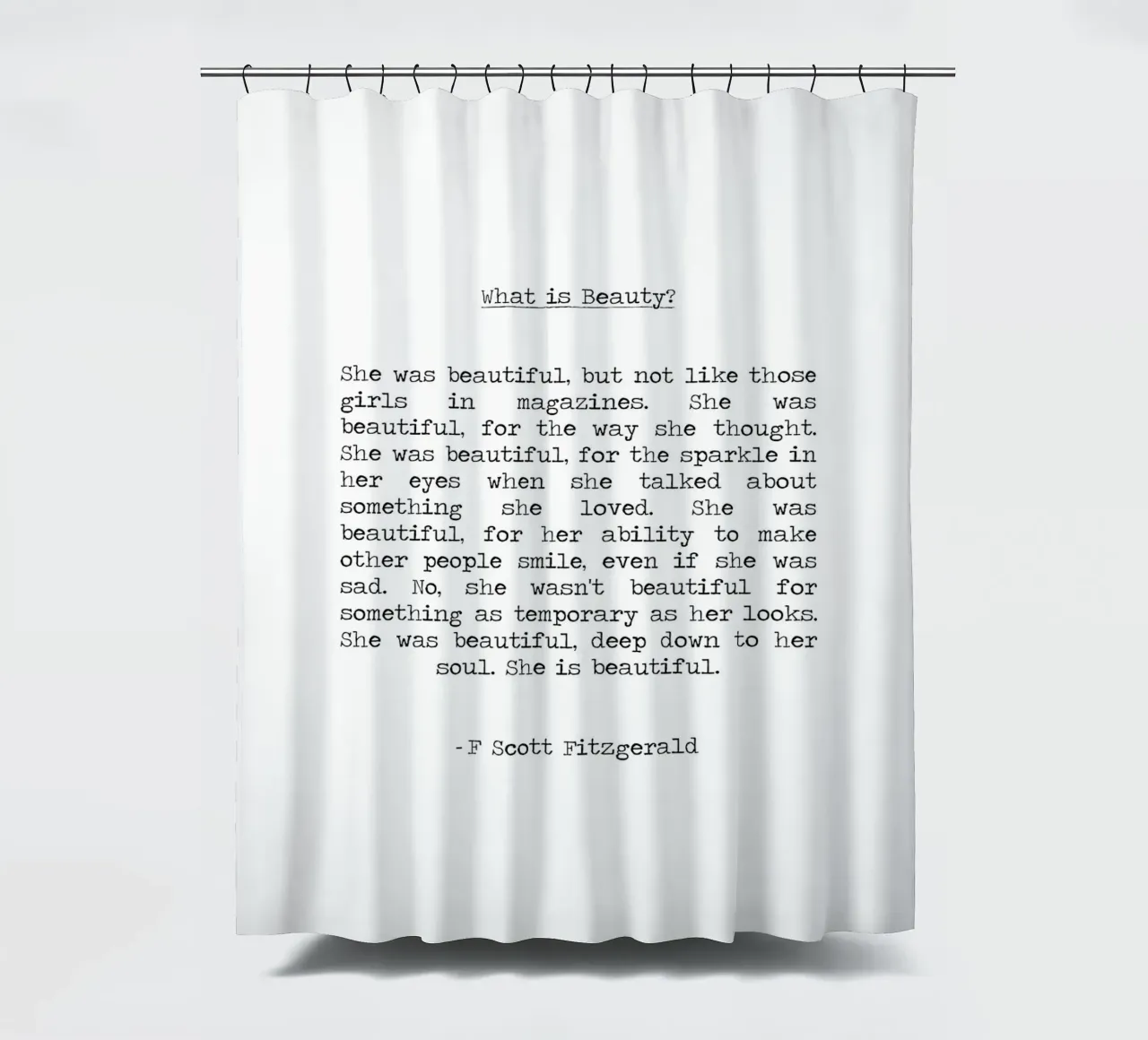 She was Beautiful - F Scott Fitzgerald Beauty Quote shower curtain by Summer Soul Co. - Quotes
