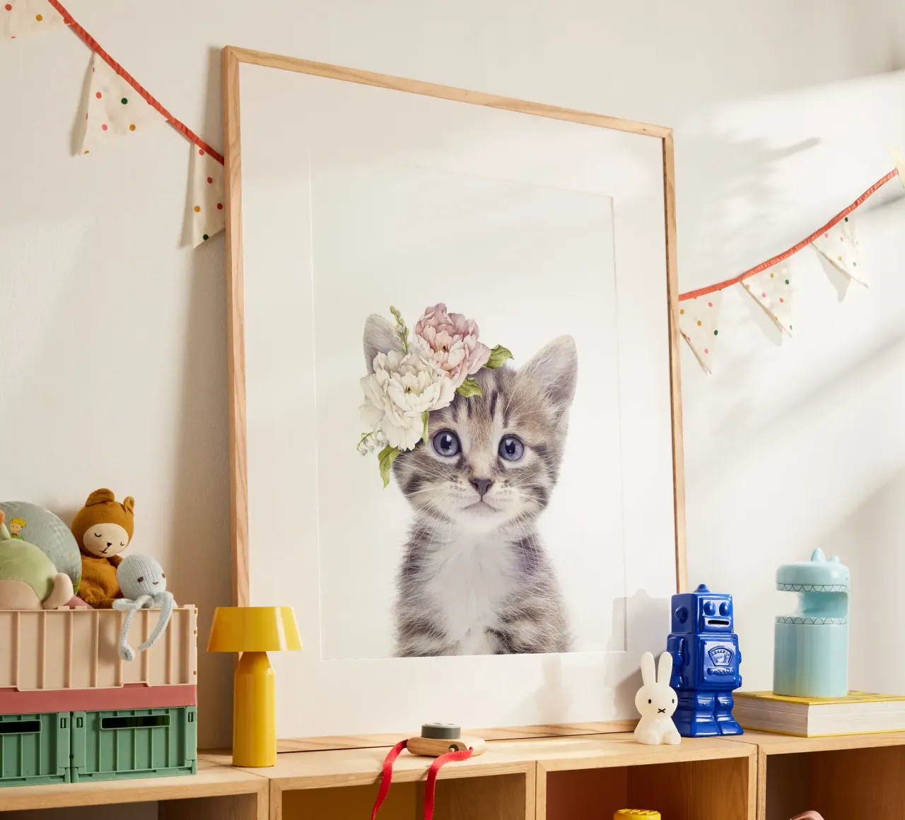 Floral Kitten poster with plastic frame by Lila x Lola