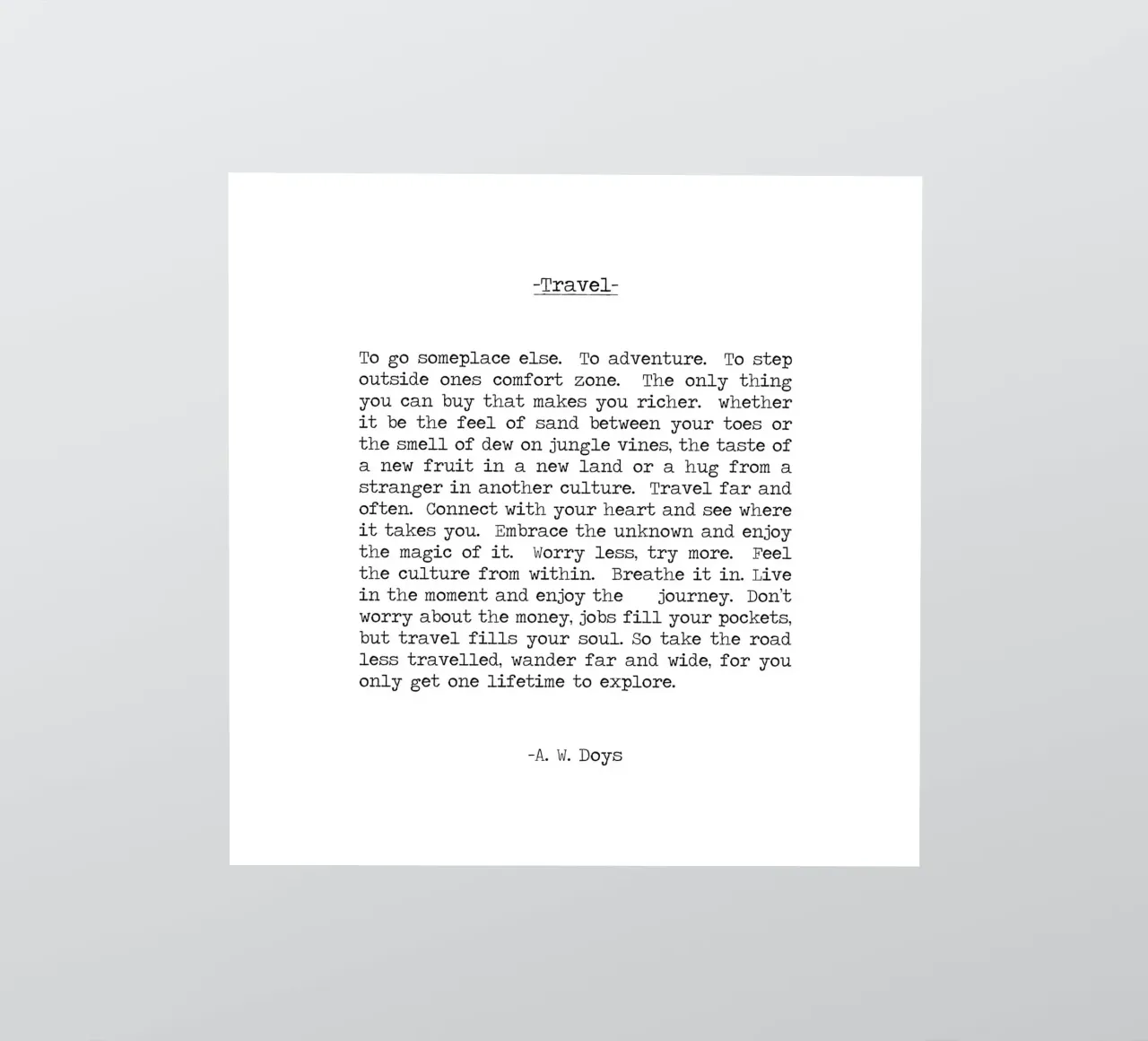 Viaggiare in modo errante A. W. Doys Citazione adesivo da Summer Soul Co. - Quotes