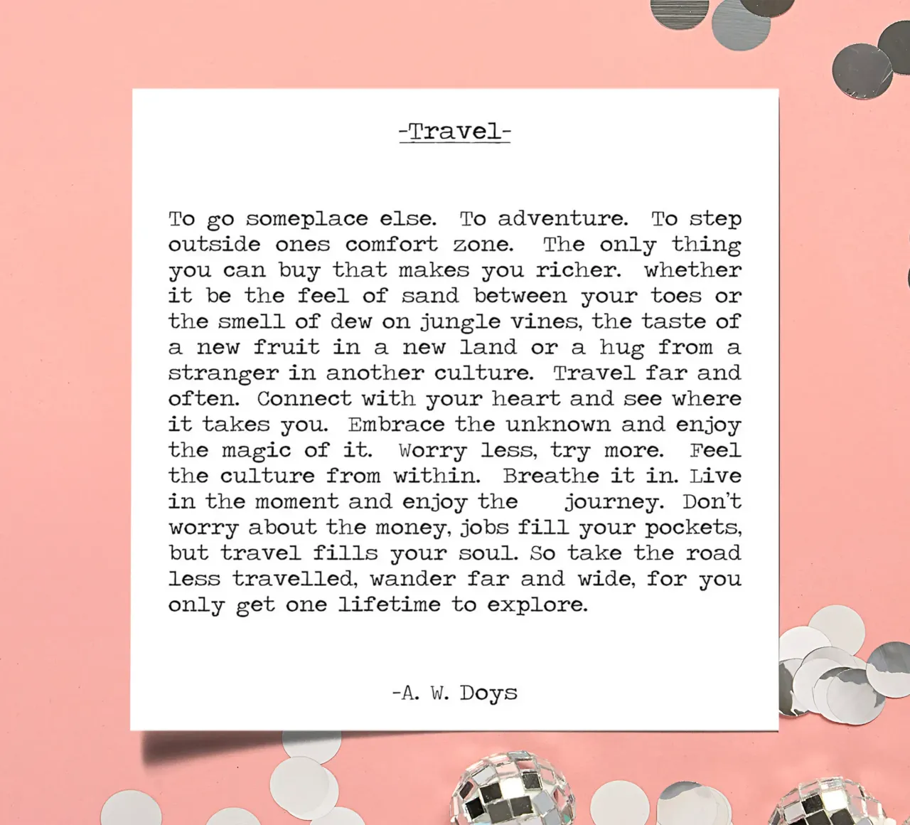 Viaggiare in modo errante A. W. Doys Citazione foglio adesivo da Summer Soul Co. - Quotes