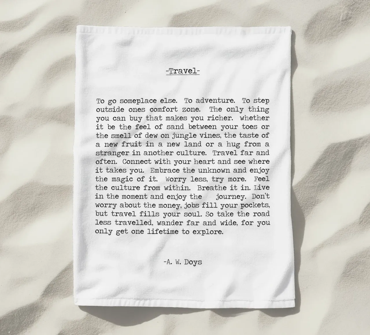 Viaggiare in modo errante A. W. Doys Citazione telo mare da Summer Soul Co. - Quotes