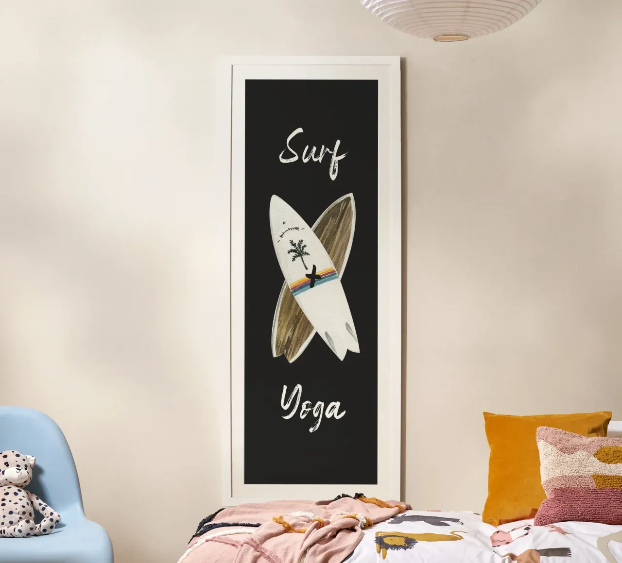 Surf e Yoga Surf Board Word Art Quote poster con telaio in plastica da Summer Soul Co. - Quotes