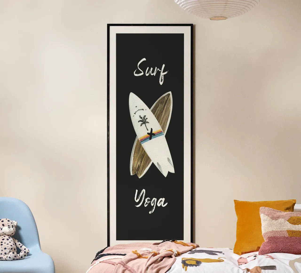 Surf e Yoga Surf Board Word Art Quote poster con telaio in plastica da Summer Soul Co. - Quotes