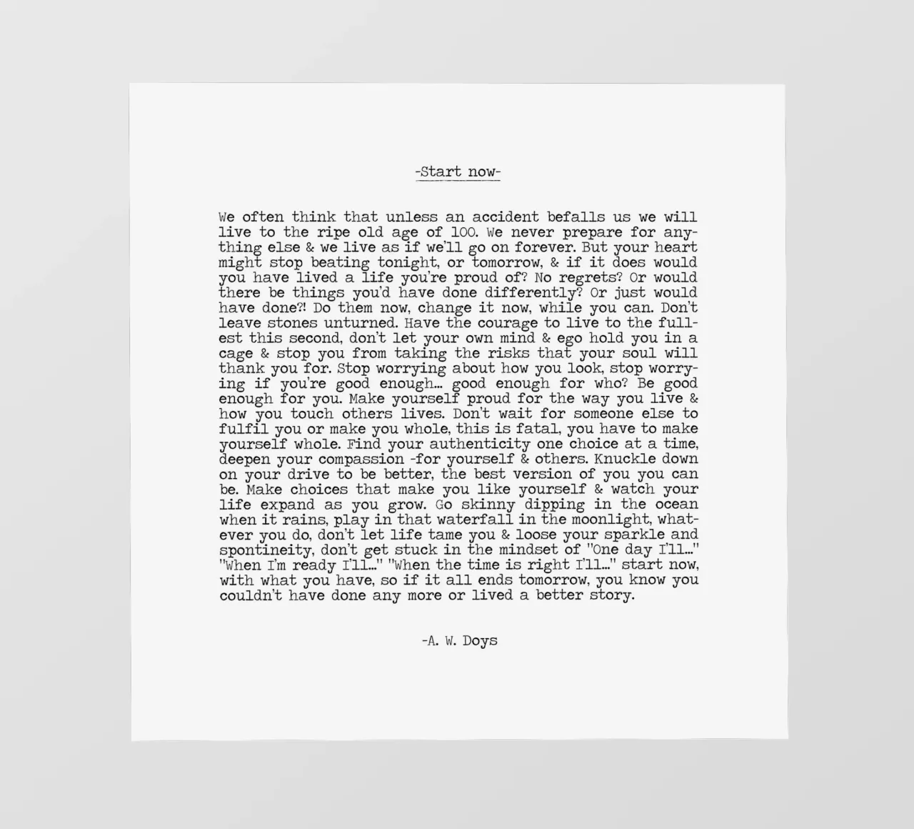 Iniziare ora, vivere il momento, non aspettare, vivere ora Citazione pellicola backlit da Summer Soul Co. - Quotes