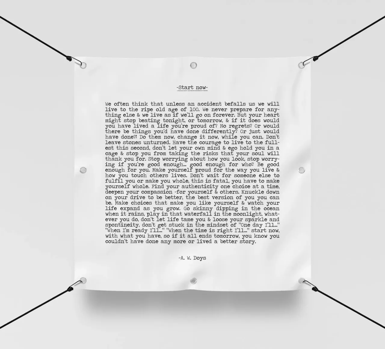 Iniziare ora, vivere il momento, non aspettare, vivere ora Citazione telo in pvc da Summer Soul Co. - Quotes