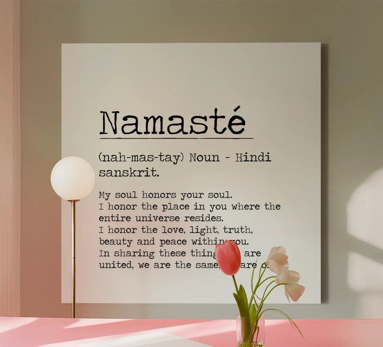 Namaste Definizione Hindi Sanscrito Yoga Citazione Parola Tipografia tela con Cornice a cassetta da Summer Soul Co. - Quotes
