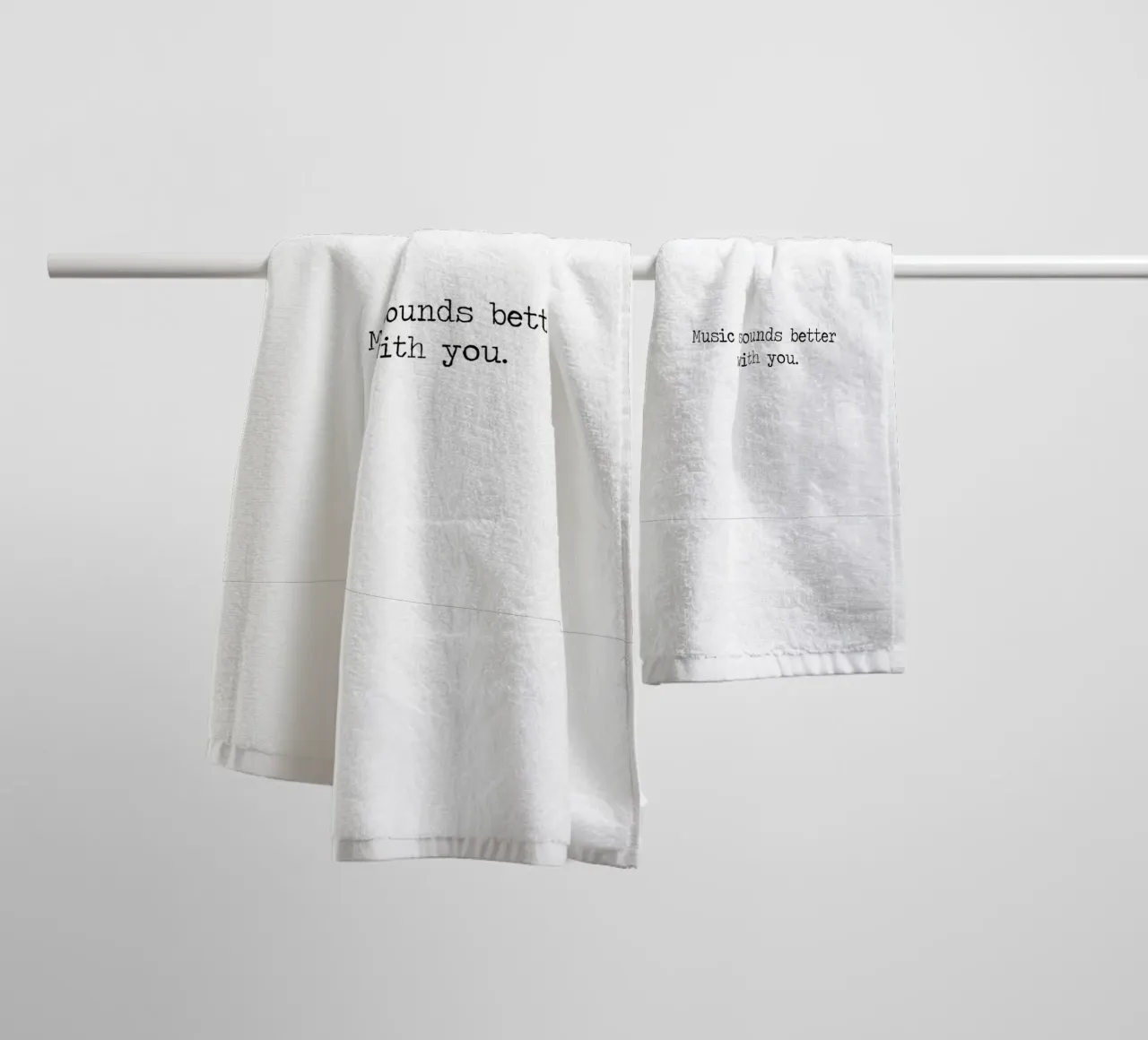 Music Sounds Better With You Quote Minimalist Typography towel by Summer Soul Co. - Quotes