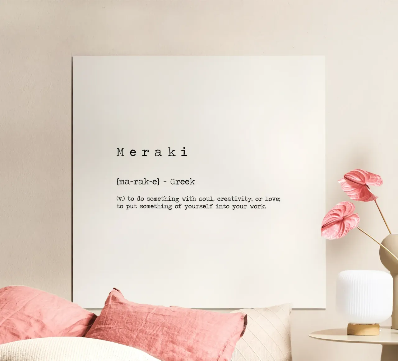 Meraki Definizione greca - fare qualcosa con l'anima Citazione poster con telaio in alluminio da Summer Soul Co. - Quotes