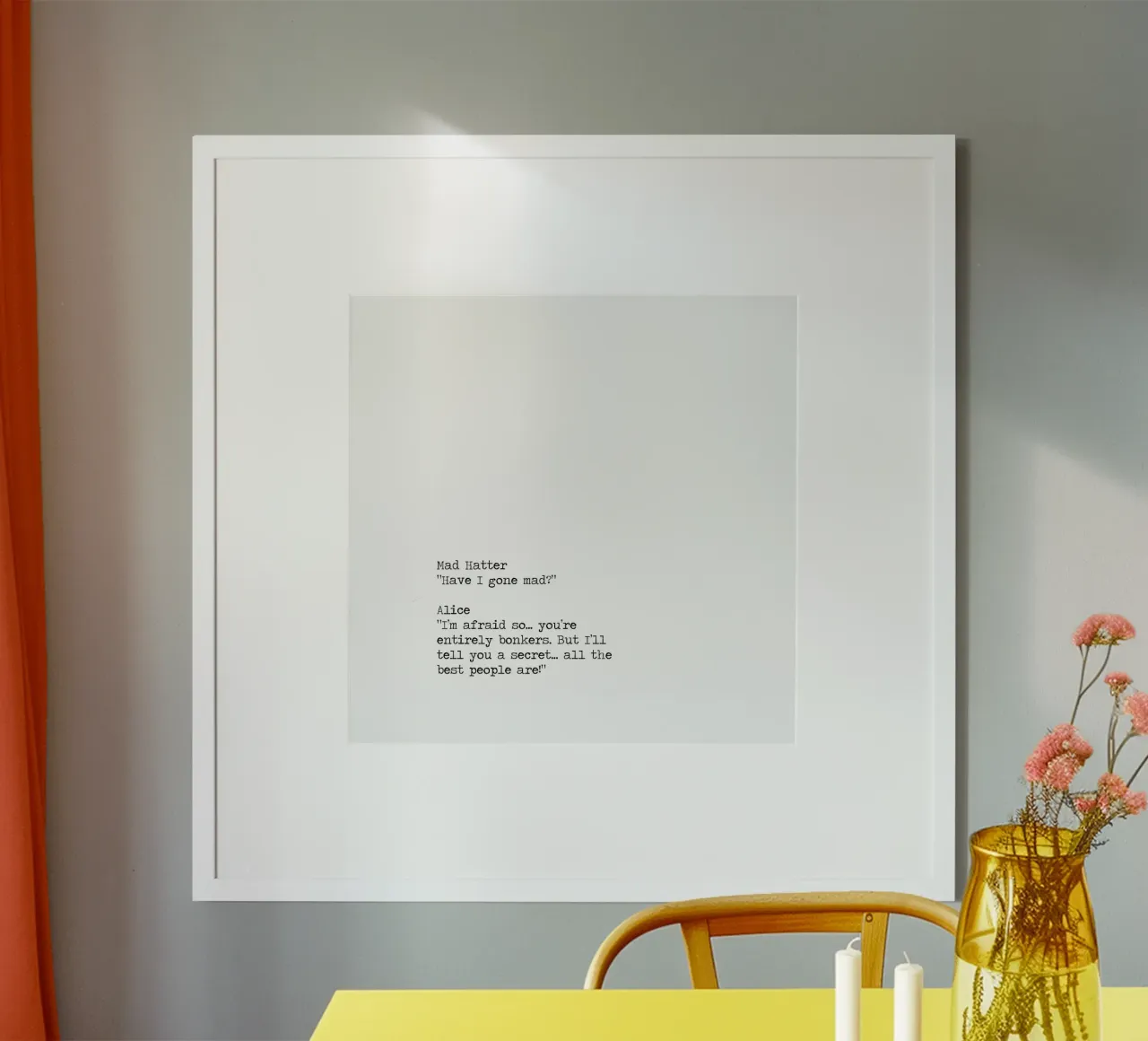 Cappellaio Matto "Sono impazzito" Alice nel Paese delle Meraviglie Citazione poster con telaio in plastica da Summer Soul Co. - Quotes
