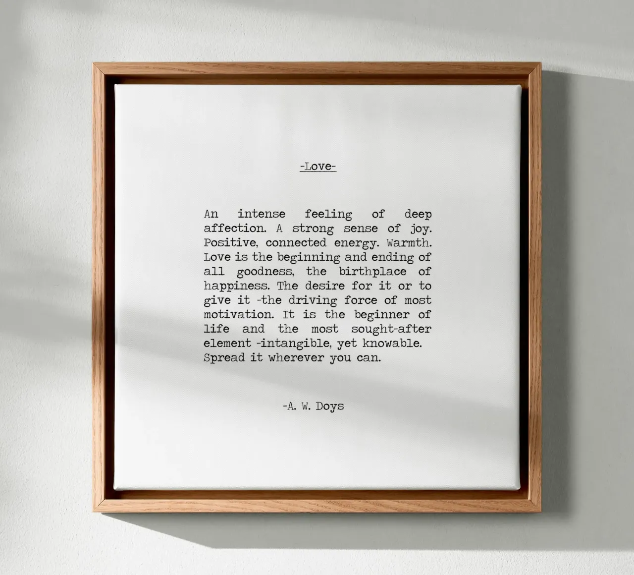 Liefde Definitie A W Doys Lang Citaat canvas met Baklijst van Summer Soul Co. - Quotes