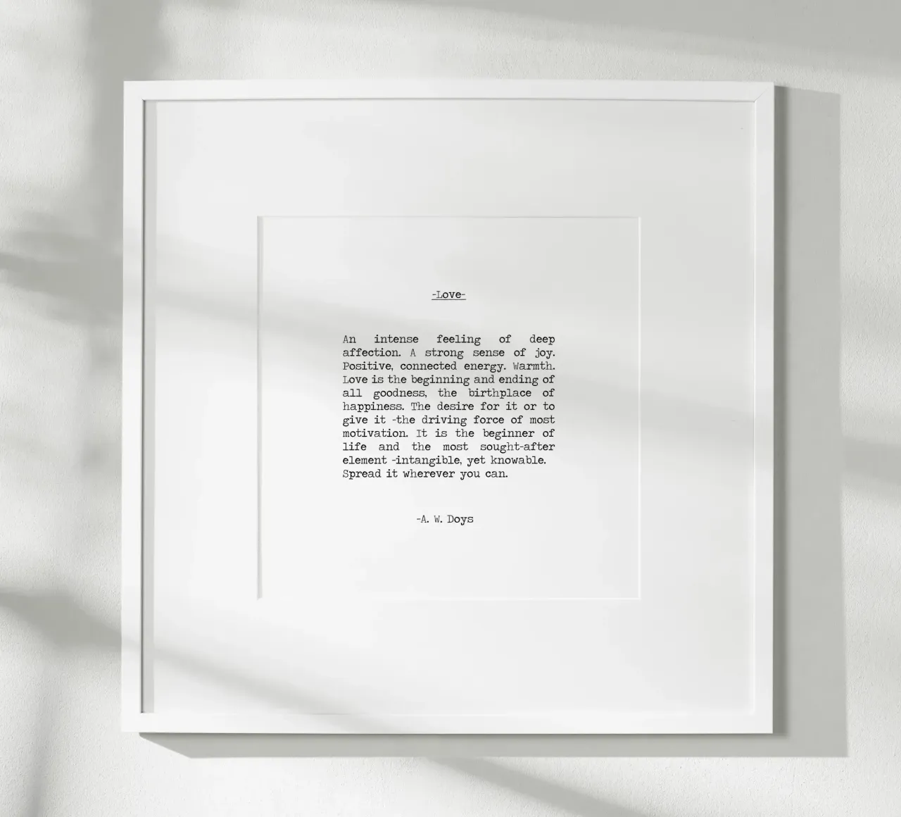 Definizione di amore A W Doys Long Citazione poster con telaio in plastica da Summer Soul Co. - Quotes