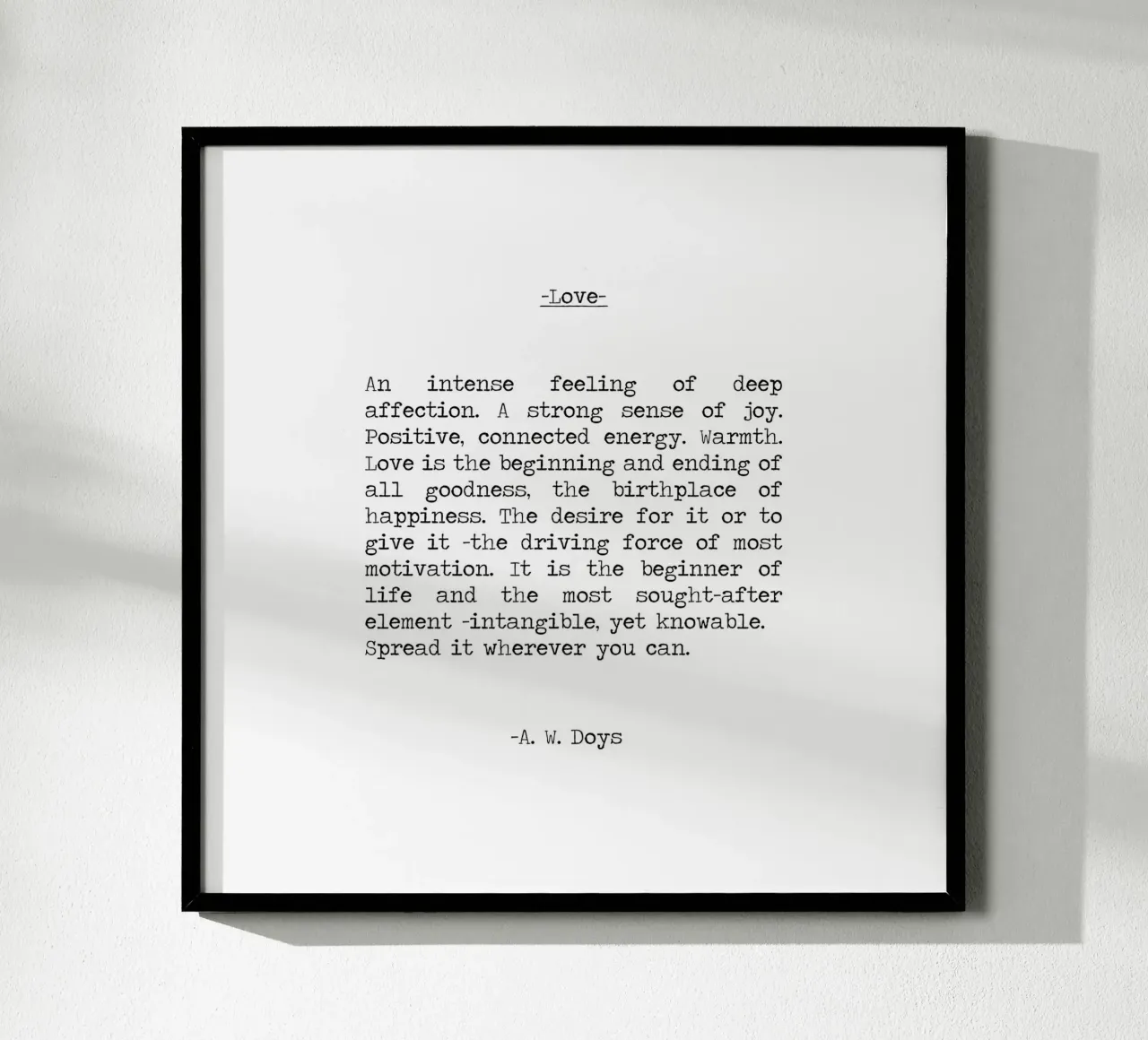 Definizione di amore A W Doys Long Citazione poster con telaio in plastica da Summer Soul Co. - Quotes