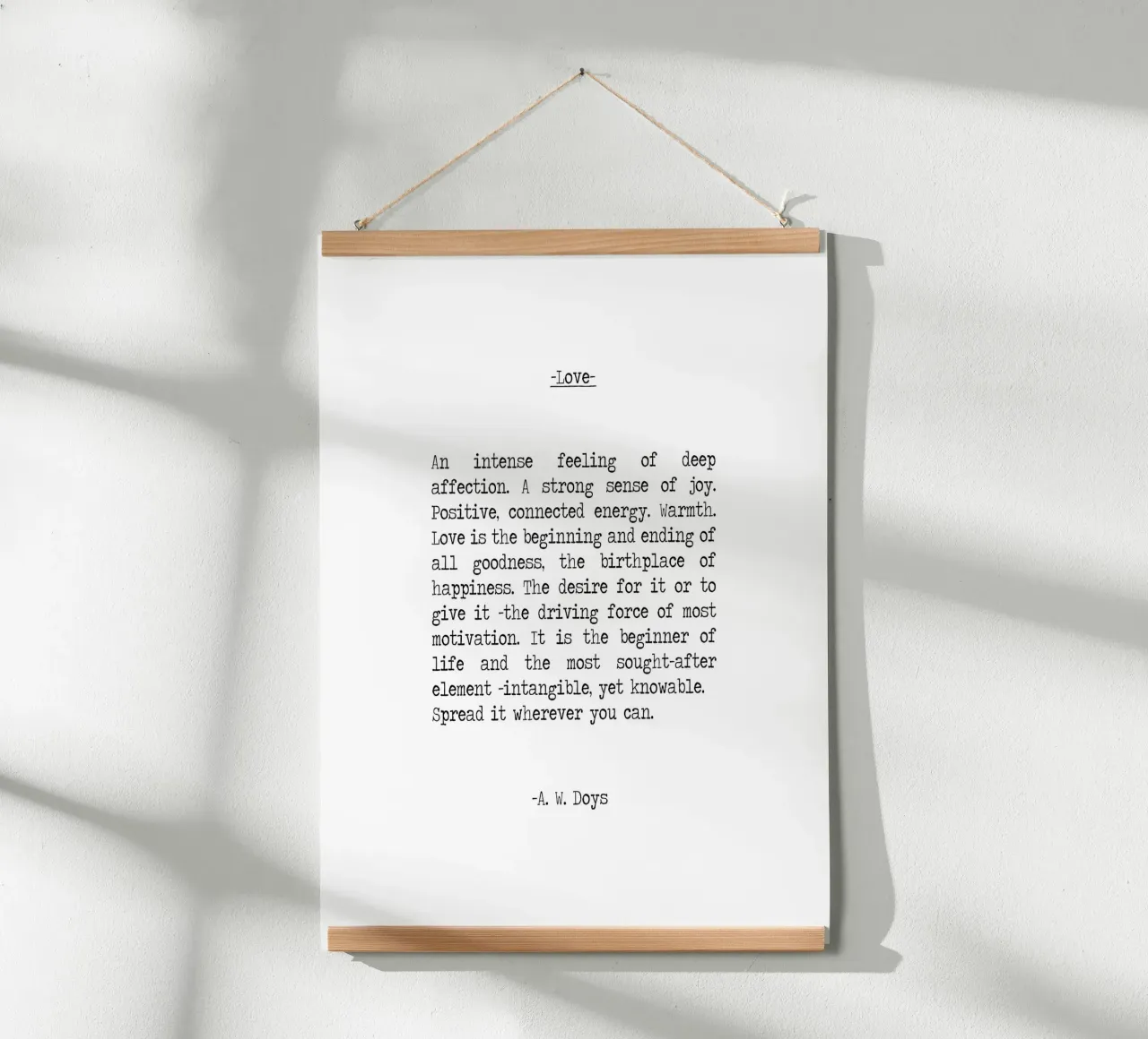 Definizione di amore A W Doys Long Citazione poster con telaio in plastica da Summer Soul Co. - Quotes
