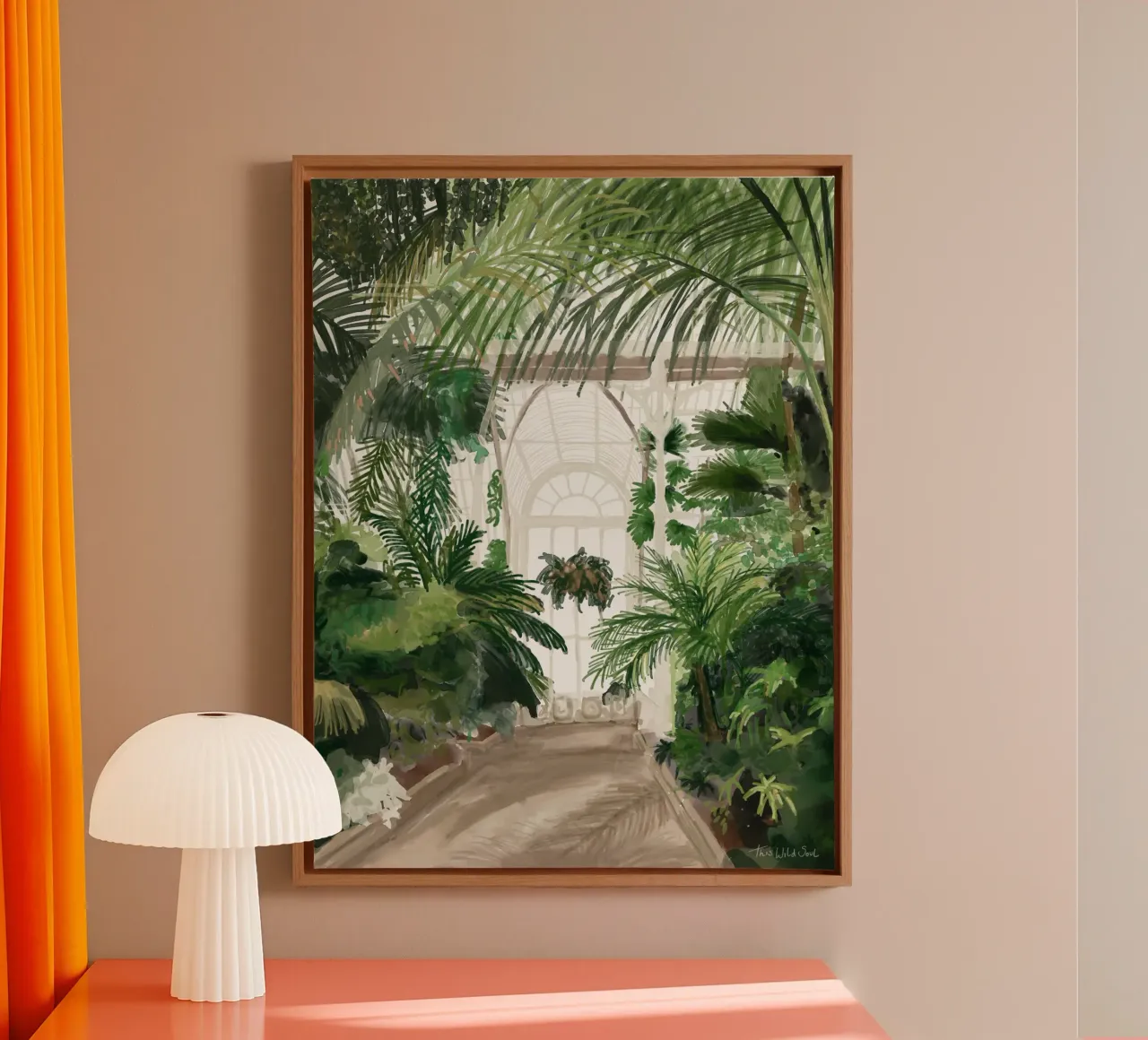 Kew Botanical Gardens Tropische Palm Kas Illustratie canvas met Baklijst van This Wild Soul - Illustration