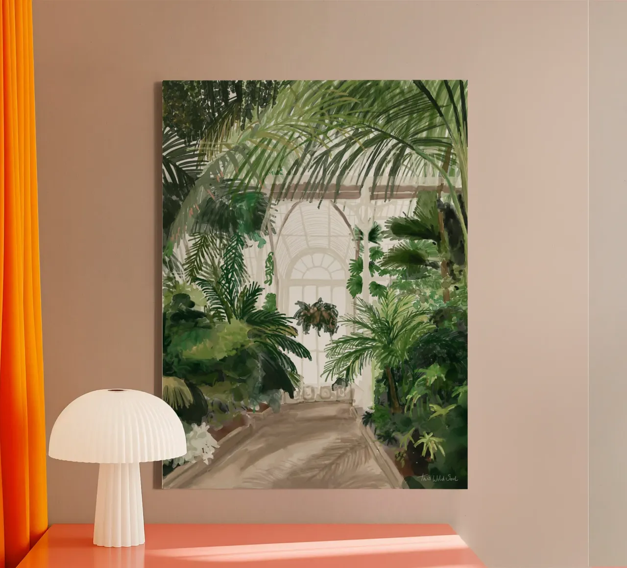 Kew Botanical Gardens Tropische Palm Kas Illustratie canvas met Baklijst van This Wild Soul - Illustration