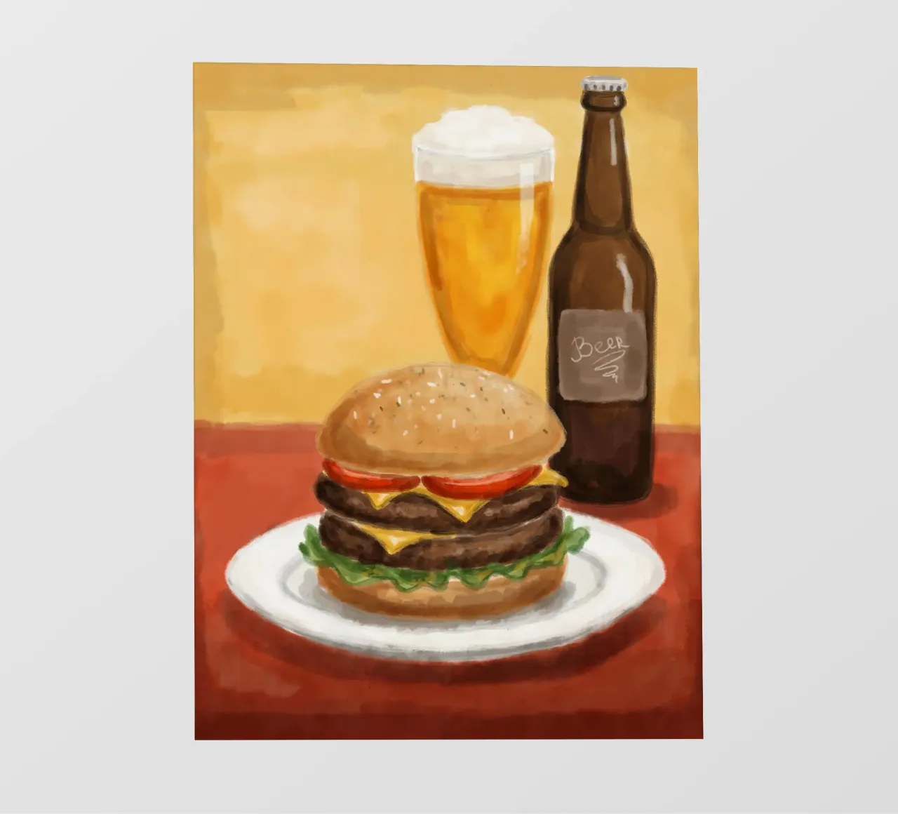 Hamburger e birra pellicola backlit da Indigo Rain